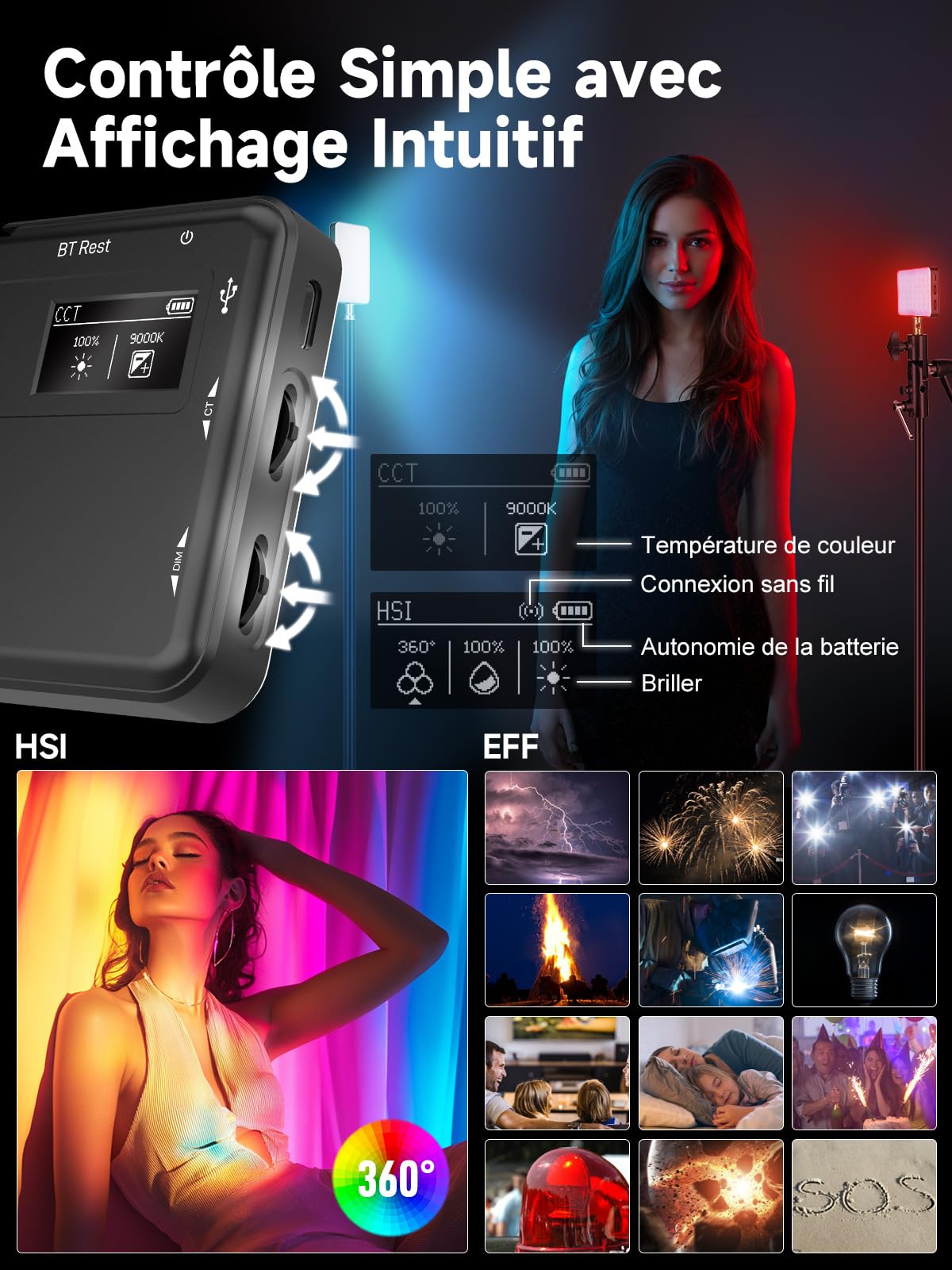 Lumière Photo, Rollei Lumis Compact RGB Panneau Eclairage Video LED Portable 125g 98 CRI/TLCI avec 13 Effets et Batterie Rechargeable d'Appareil Photo, Lumiere-Photo-Lampe-LED-Video