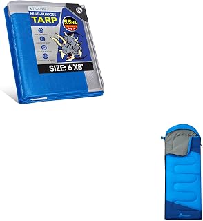 Heavy Duty Tarp Cover (5.5 Mil, 6'×8') + Sleeping Bags for Adults