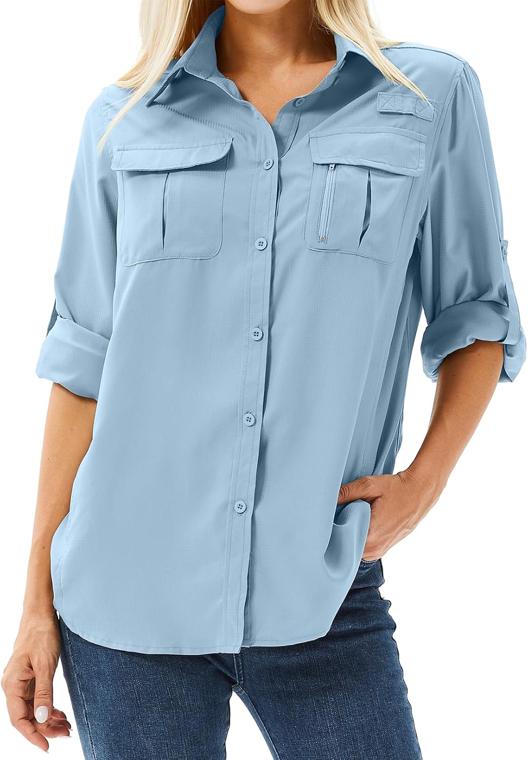 Women's UPF 50+ Long Sleeve UV Sun Protection Safari Shirt, Quick Dry SPF Hiking Fishing Breathable Shirts (5071 Blue S)
