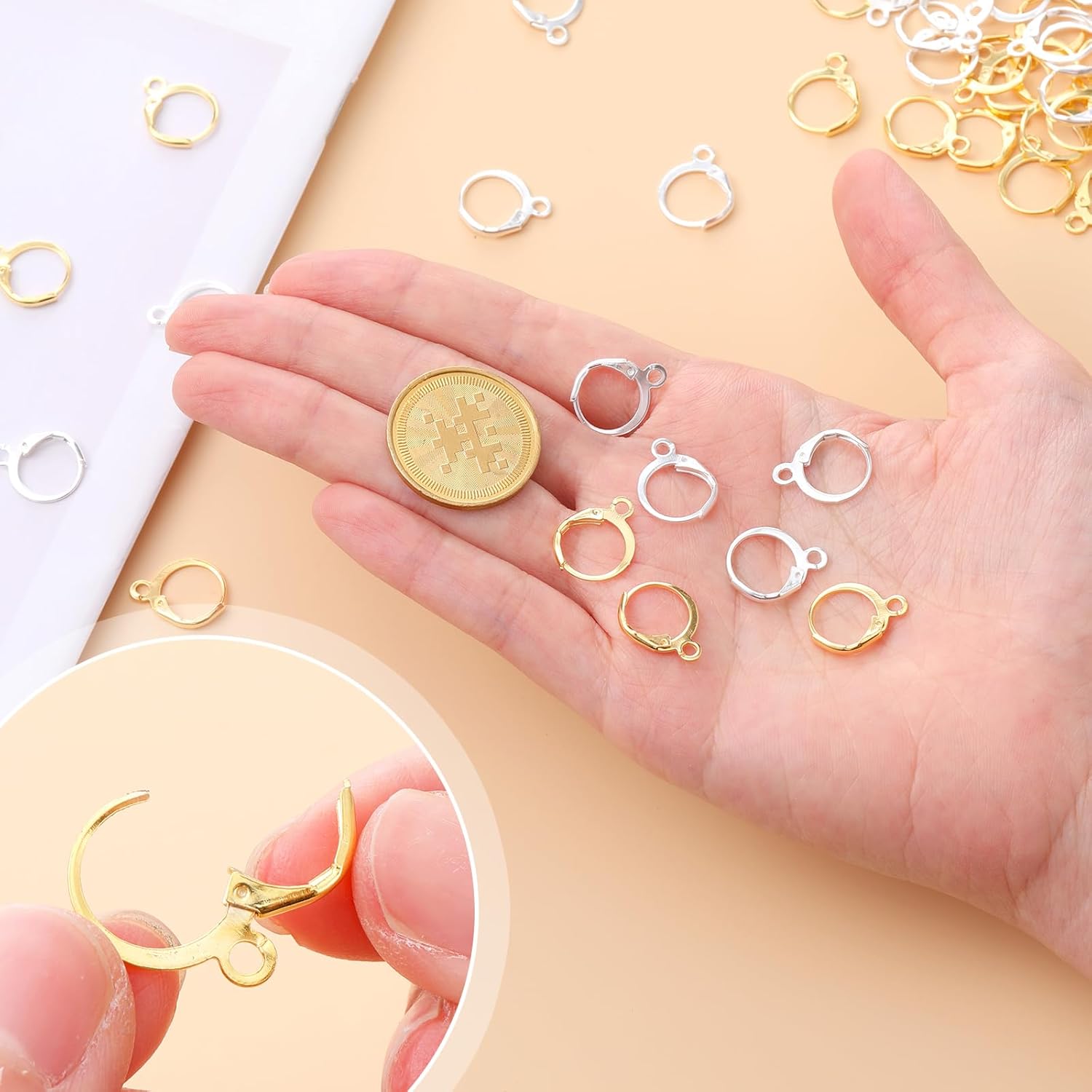 100PCS Earring Hooks for Jewelry Making, Leverback French Earrings Hooks Huggie Hoops Earrings Backs with Jump Rings, Dangle Earing Hook Findings Earring Supplies(Gold, Silver) - Image 7