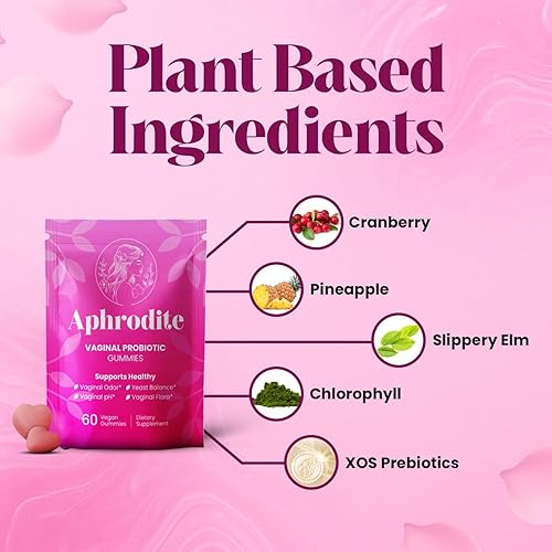 Miniatura 7 de APHRODITE Gomitas probióticas para mujer  Veganas y sin gluten con arándano, piña, olmo resbaladizo, clorofila y prebióticos XOS  60 gomitas