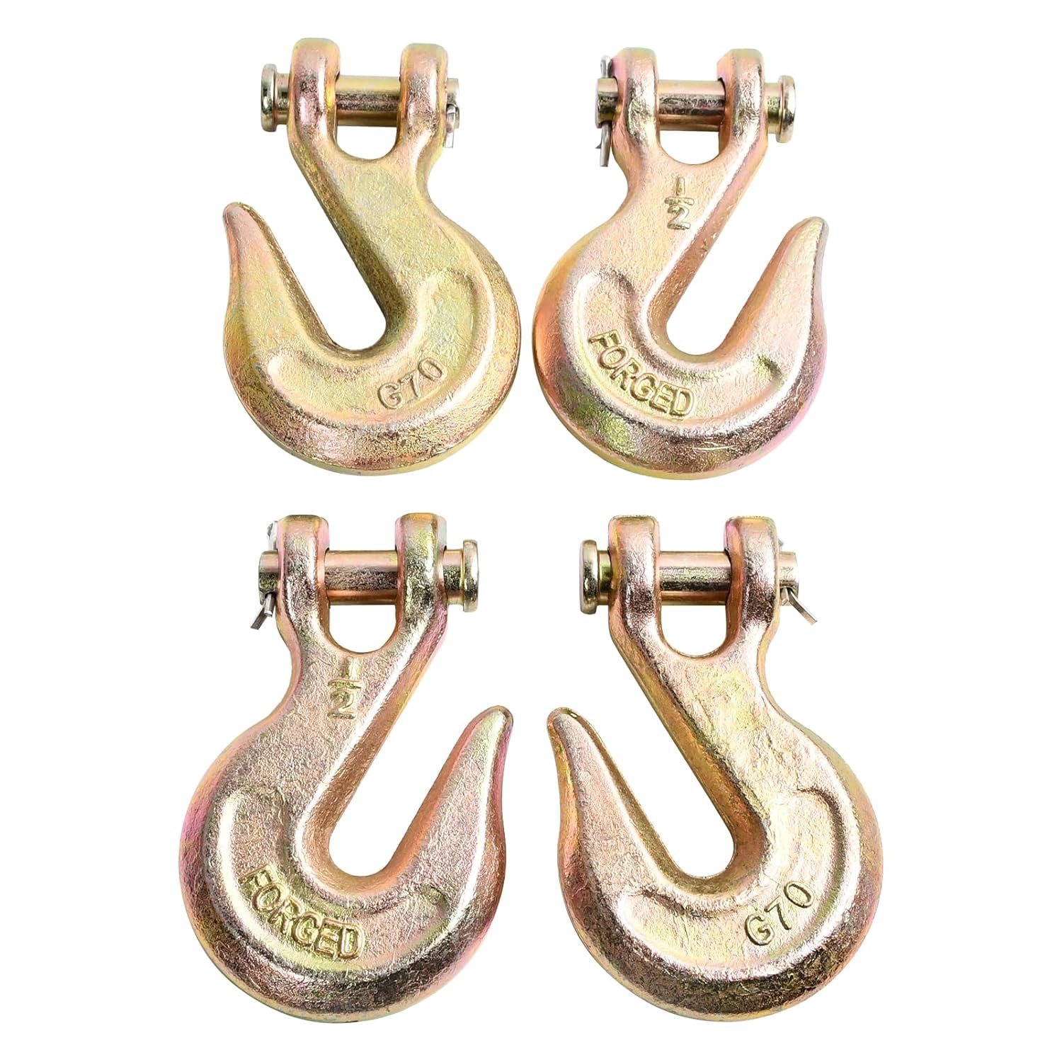 1/2 Inch 4Packs Clevis Grab Hooks Grade 70 Chain Hook 12000 Lbs Working Load Limit for Trailer Truck Transport, Yellow Zinc Finish