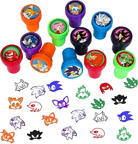 24 sellos para Sonic sello infantil con temática de dibujos animados suministros de fiesta de cumpleaños de erizo azul recuerdos de fiesta de erizo