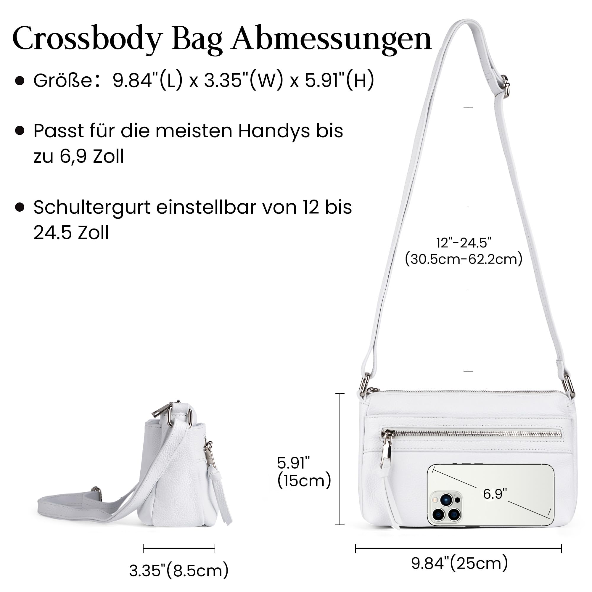 befen Echtleder Handtasche Damen Mittelgroß, Crossbody Bag Leder RFID-Blockierung Handytasche zum Umhängen, Moderne Kleine Umhängetasche Damen mit Verstellbar Schultergurt