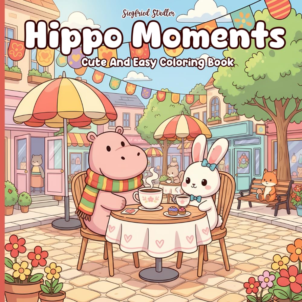 Hippo Moments Cute And Easy Coloring Book: Adorable Hippo Daily Life Scenes for Relaxation and Creativity