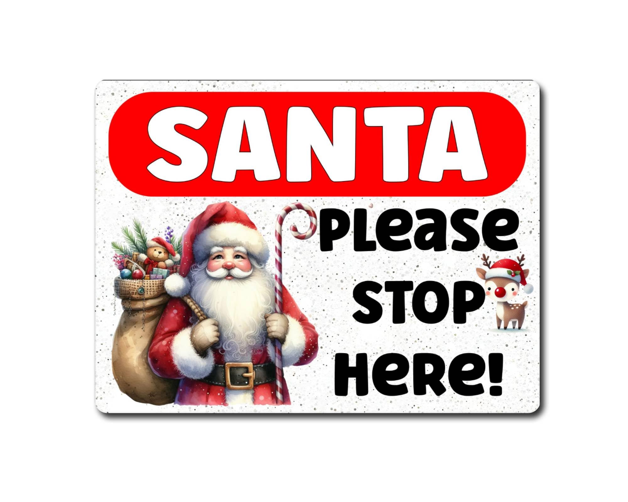 Decalarama Father Christmas Metal Sign Gift – Santa Please Stop Here – Glittery - Family Fun Home Festive Xmas Novelty Aluminium Present