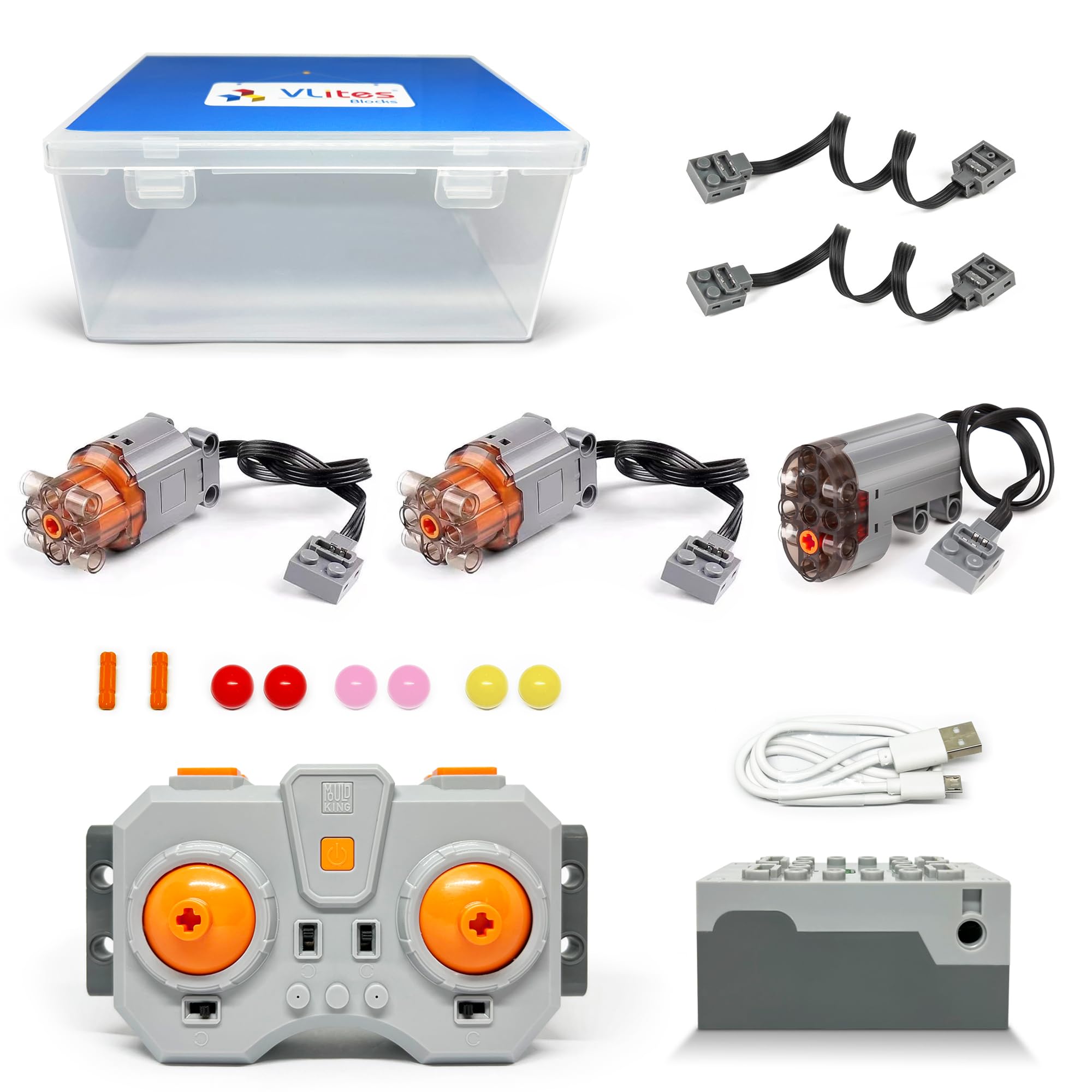 Power Functions Set, Motor Set with Motor, Remote Control, Battery Case, Receiver, L Motor Compatible with Many Models