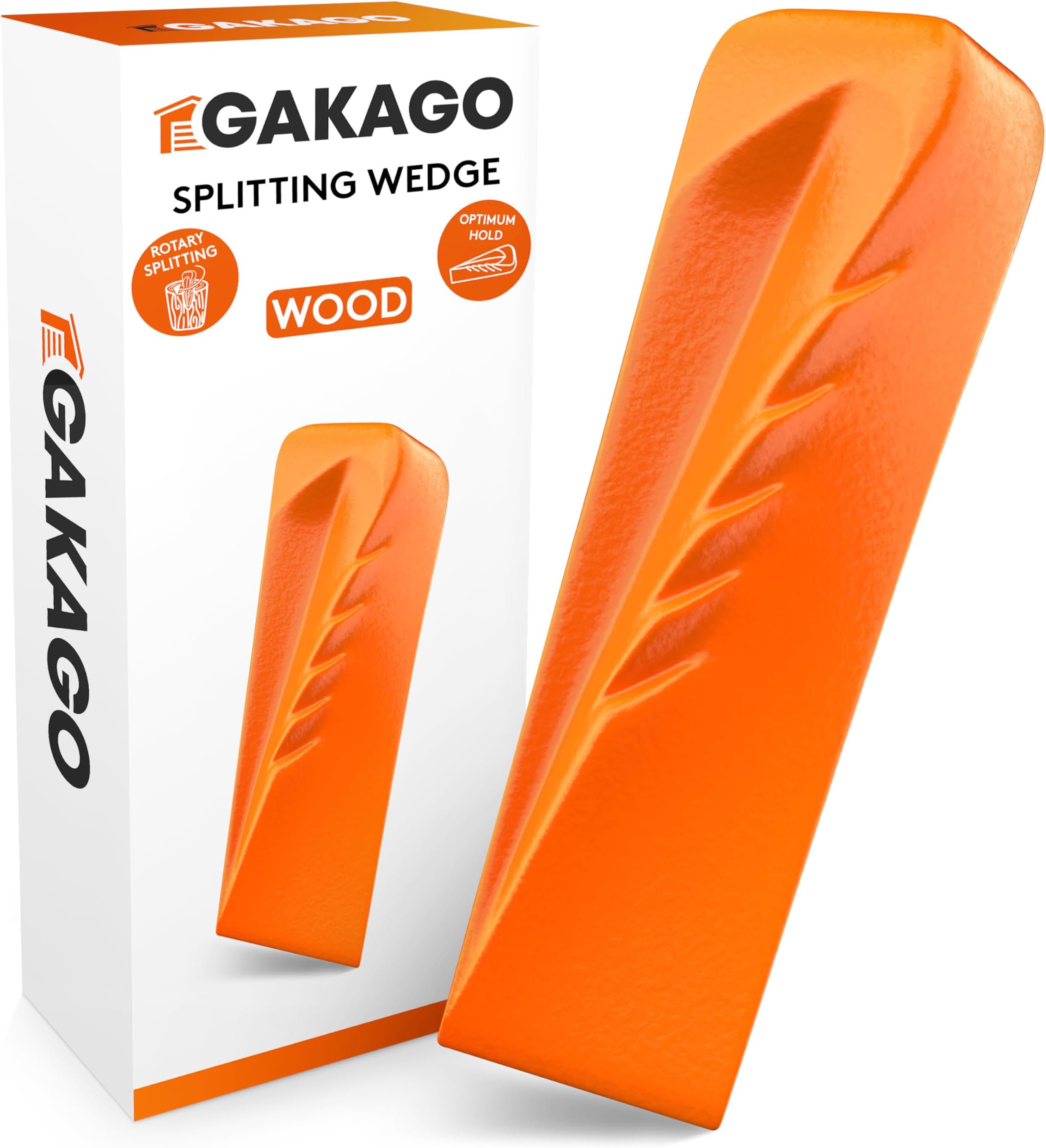 Splitting wedge for wood - Powerful rotary splitting wedge with strong splitting action - Forged splitting wedge made of solid steel in signal colour and large impact surface