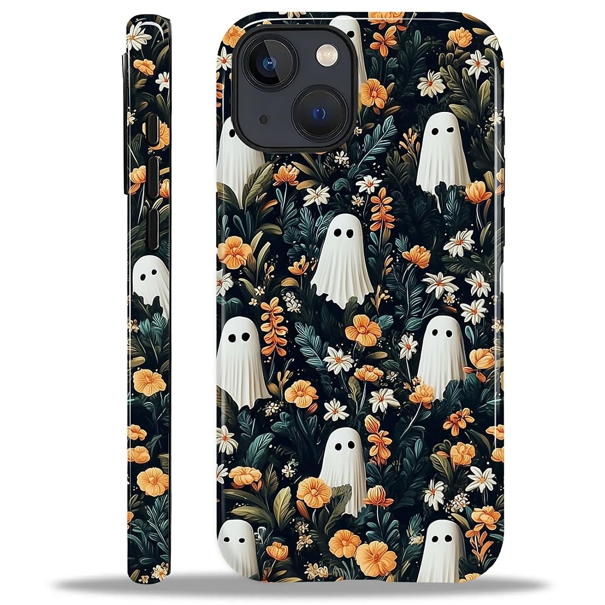 for iPhone 14/13 Case for Women Girl Men Boy, Compatible with MagSafe, Shockproof Soft Silicone & Hard PC Shell Protective Case for iPhone 14/13 - Spooky Halloween Flower Ghost Spooky Halloween Flower Ghost IPhone 14/13