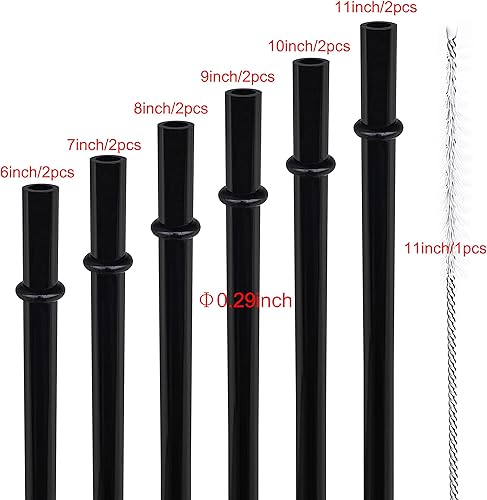 Miniatura 2 de DAKOUFISH Pajitas de plástico reutilizables negras de 6 pulgadas, 7 pulgadas, 8 pulgadas, 9 pulgadas, 10 pulgadas, 11 pulgadas, para frascosvasos de