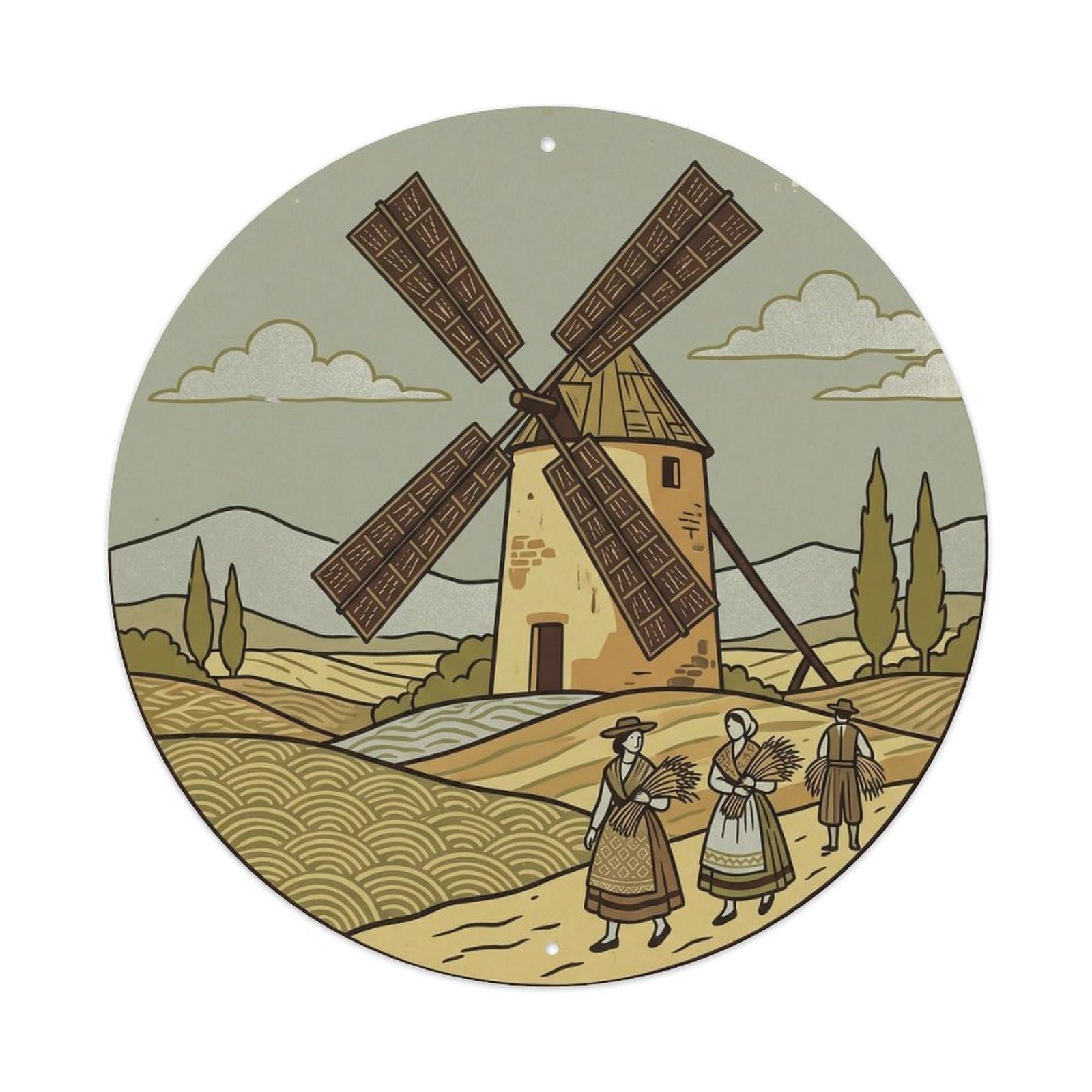 Olyhtr 8X8inch Classic Style Traditional Windmill Mallorca Mediterranean Countryside Metal Tin Sign