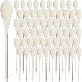 Yuanan 60 PCS Wood Spoons, 12 Inch Wooden Spoons for Crafts Long Handle Wooden Kitchen Spoon Disposable Cooking Mixing Spoon Gifts for Eating, Outdoor Camping, Party, Crafts, Dinner Events