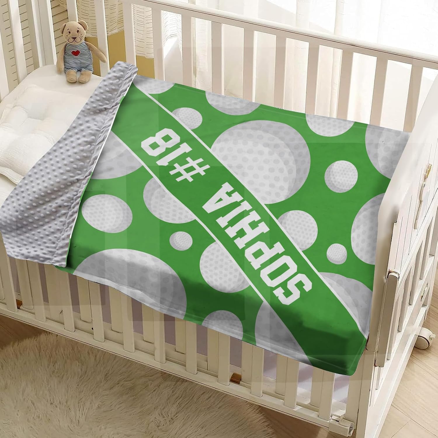 KAINSY Custom Baby Blanket, Personalized Baby Swaddle Blanket with Name, Golf Soft Receiving Blankets for Baby Boys, Double Layer Dotted Nursery Blanket, Gift for Infant Toddler Kid(47"x60")