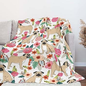 Cute Pug Blanket for Women Girls Kids Adults 40" x 50", Dog Flannel Throw for Sofa Couch Bed Living Room, Gifts for Animal Lovers