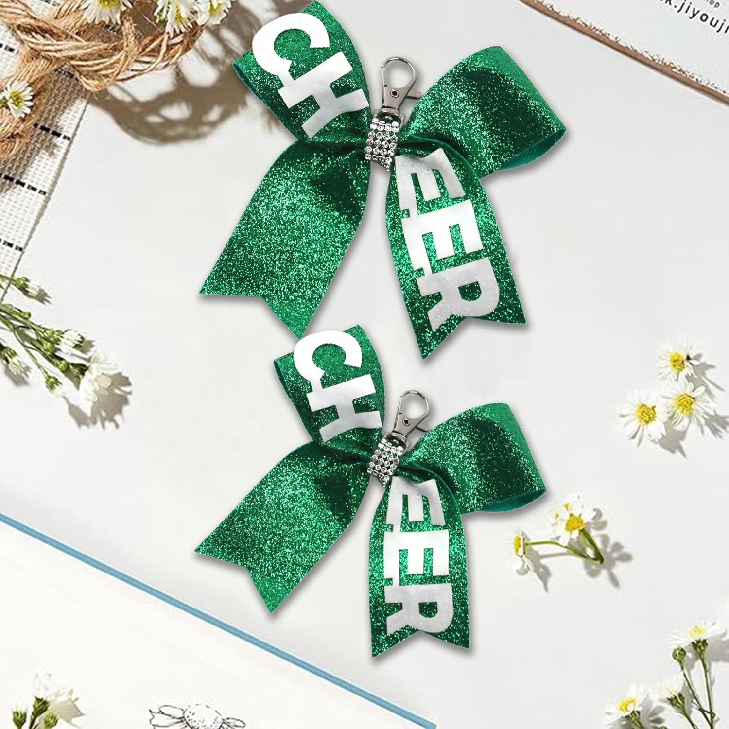 2PCS Handmade & Sparkly Cheer Pin Strap Keychain for Backpack – Glitter Cheer Bow Holder & Gift for Daughter from Mom - Image 6