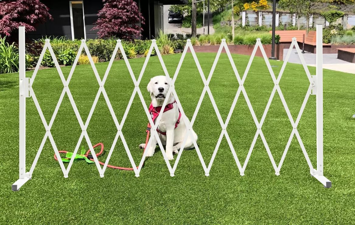 Metal Expandable Dog Gate, 9Feet, Versatile Accordion Safety Barrier, Portable Retractable Barricade, Free Standing Adjustable Pet Fence, Indoor and Outdoor