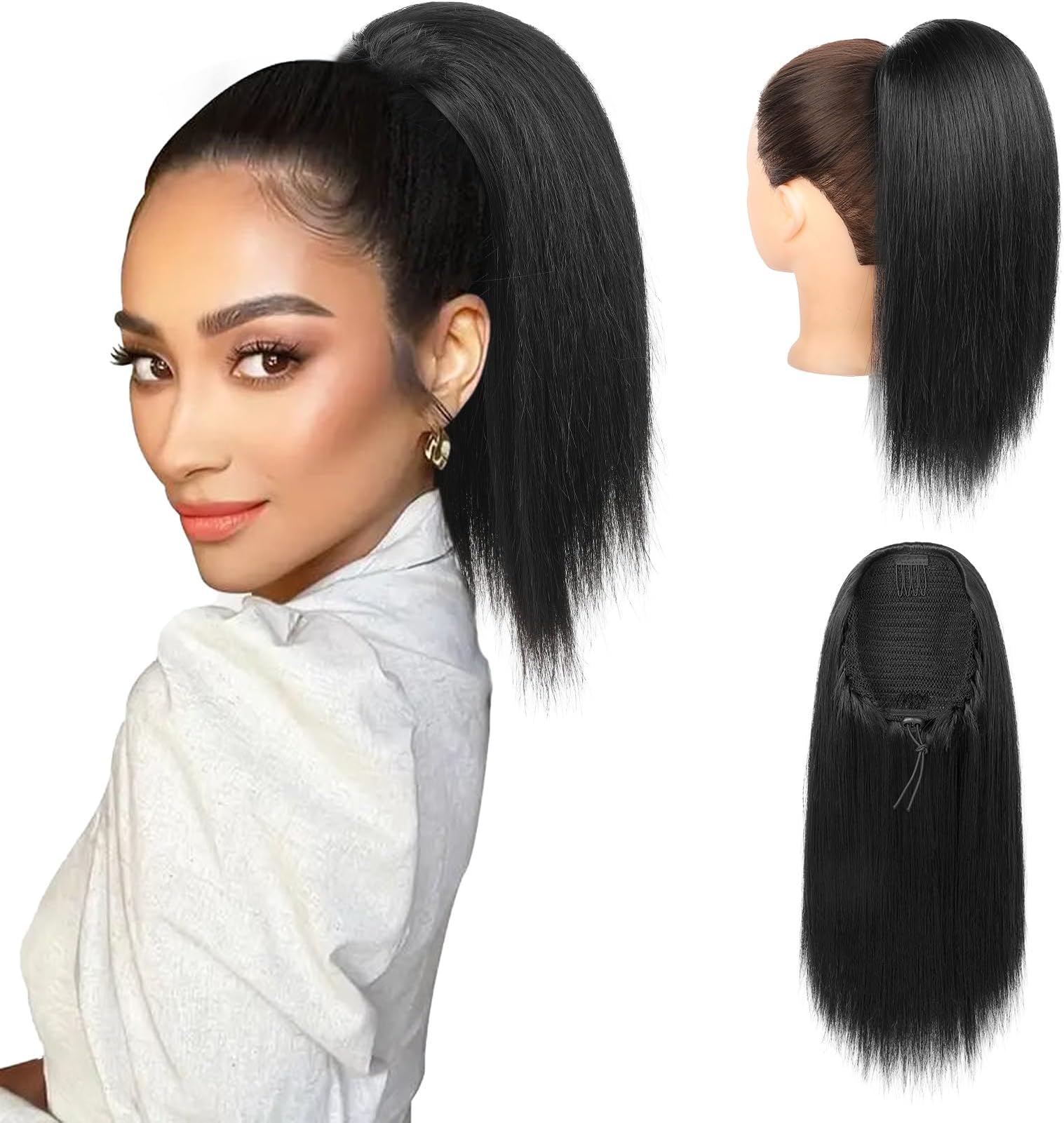 SEIKEA Short Black Drawstring Ponytail Extension, 12