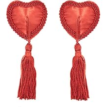 KINGSEVEN womens Reusable Flower Silicone Pasties Sexy Breast Petals Tassel Bra, Smooth-red-tassel, One Size