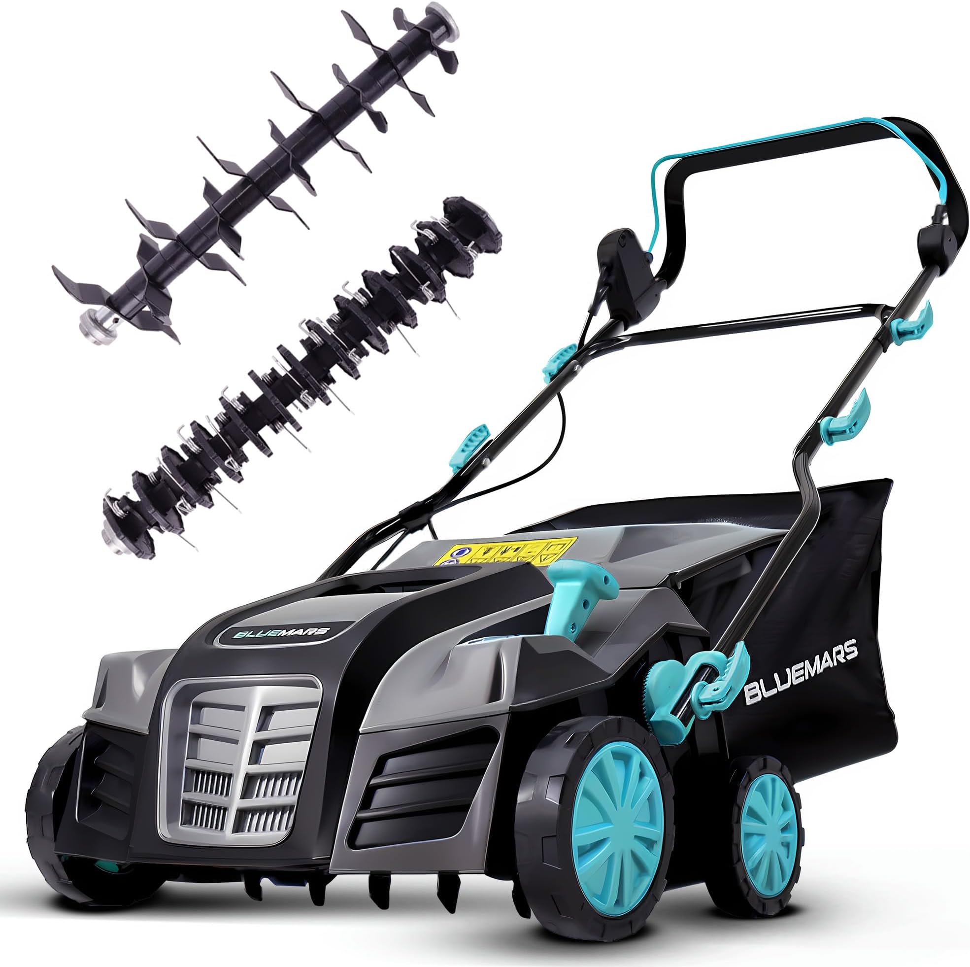 Bluemars 2000W Lawn Scarifier and Aerator, 40CM Working Width Electric Lawn Rake,5 Positions,55L Grass Box, Folding Handle,10M Power Cord