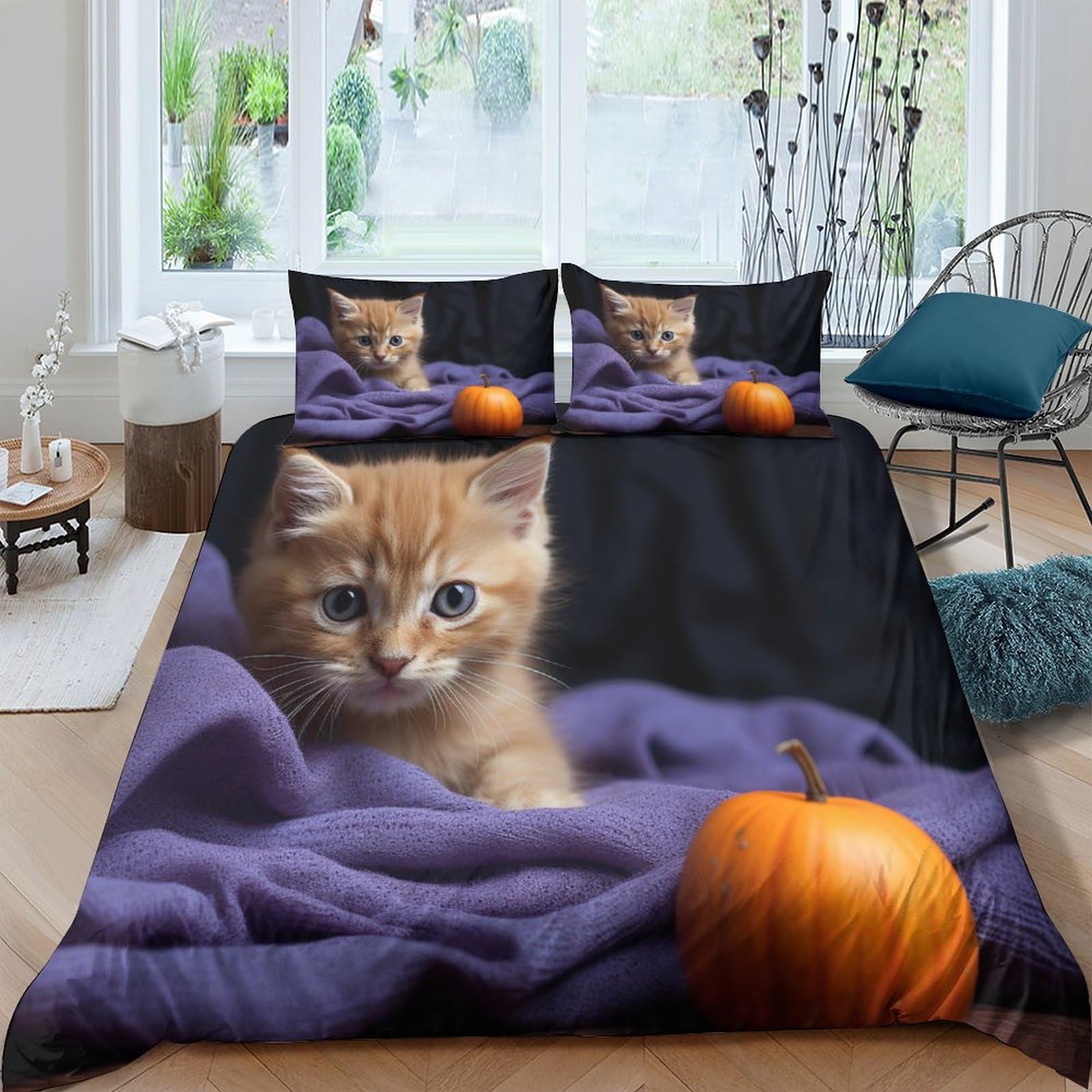 Housse de couette chat 220x240 polycoton facile à repasser