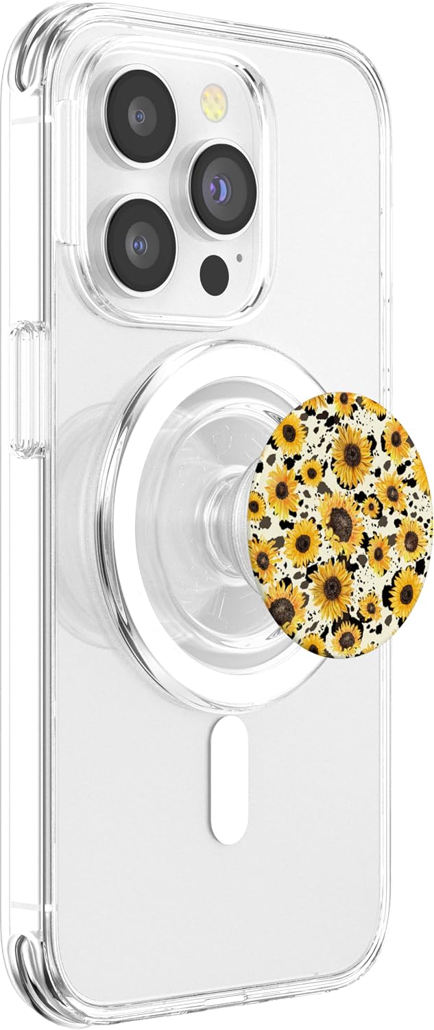 Aesthetic Boho Cow Print And Sunflower Pattern PopSockets PopGrip for MagSafe