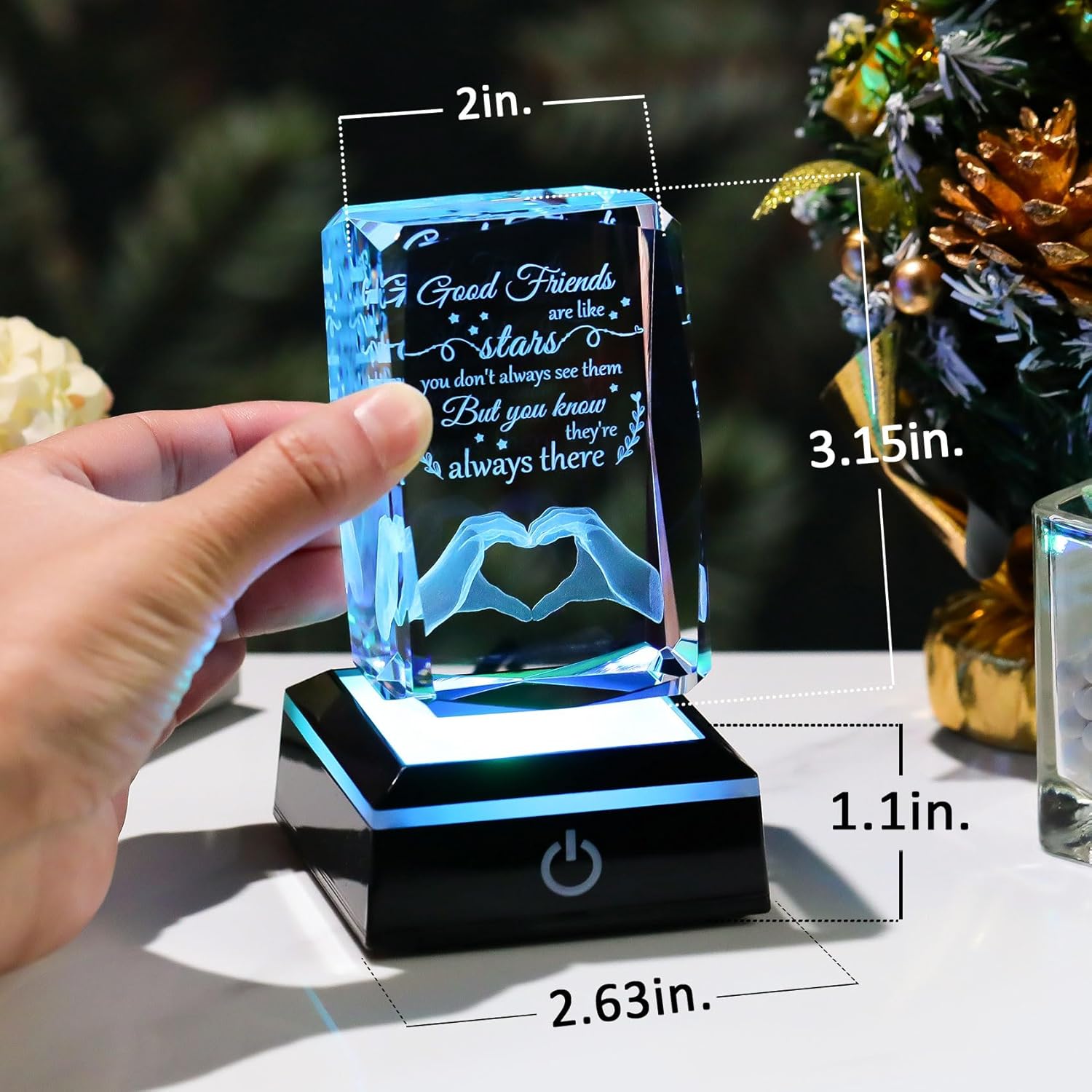 Enjinkail Bestfriend Unique Gifts for Women Birthday Crystal Keepsake with Colorful Led Base, 3D Engraved Friendship Plaque Bestie Gifts for Graduation Valentines Christmas Mothers Day - Image 4