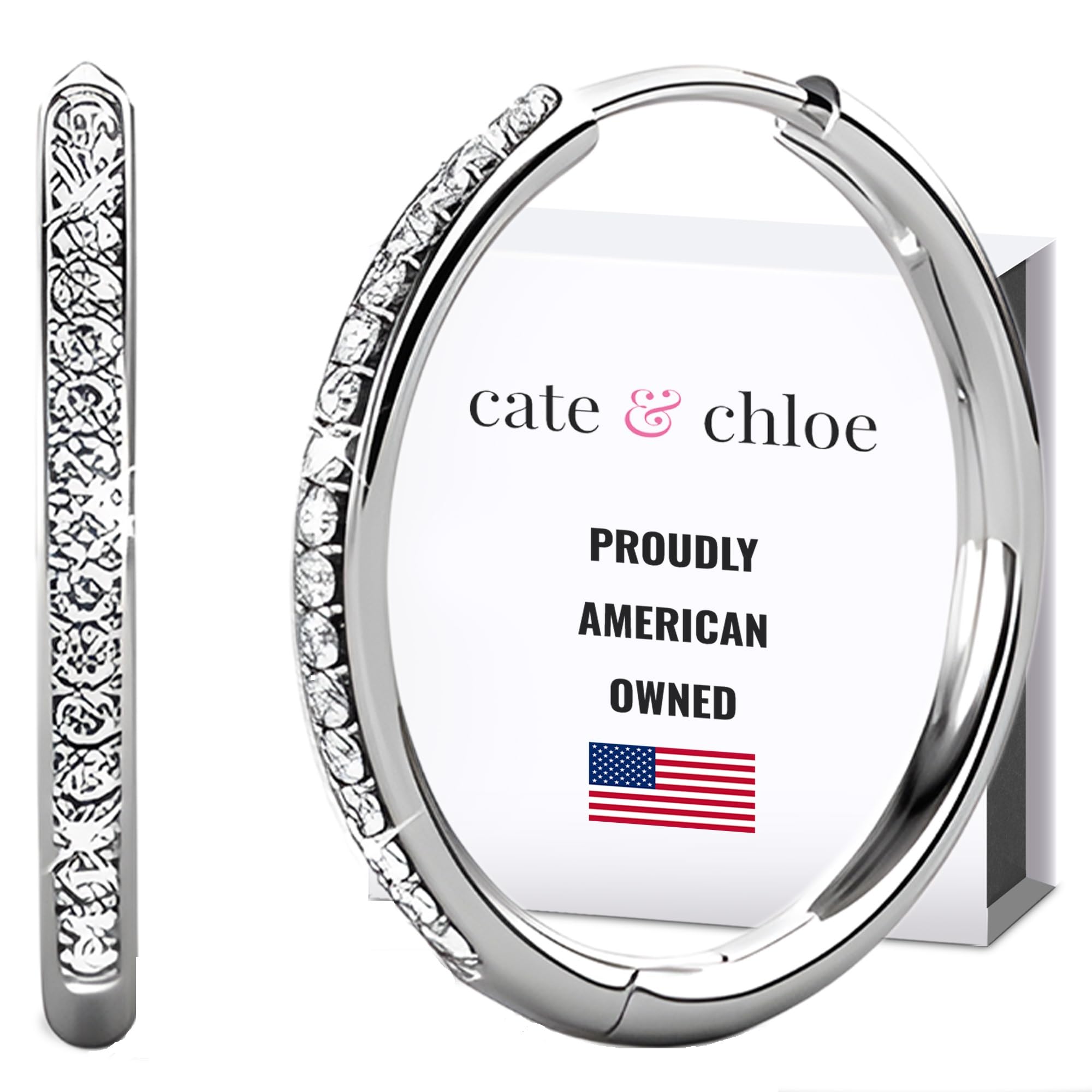 Cate & Chloe Bianca 18k White Gold Hoop Earrings for Women | Best Silver Hoop Earrings for Women & Girls, Sparkle Cubic Zirconia Hoop Earrings | CZ Crystal Hoop Earrings