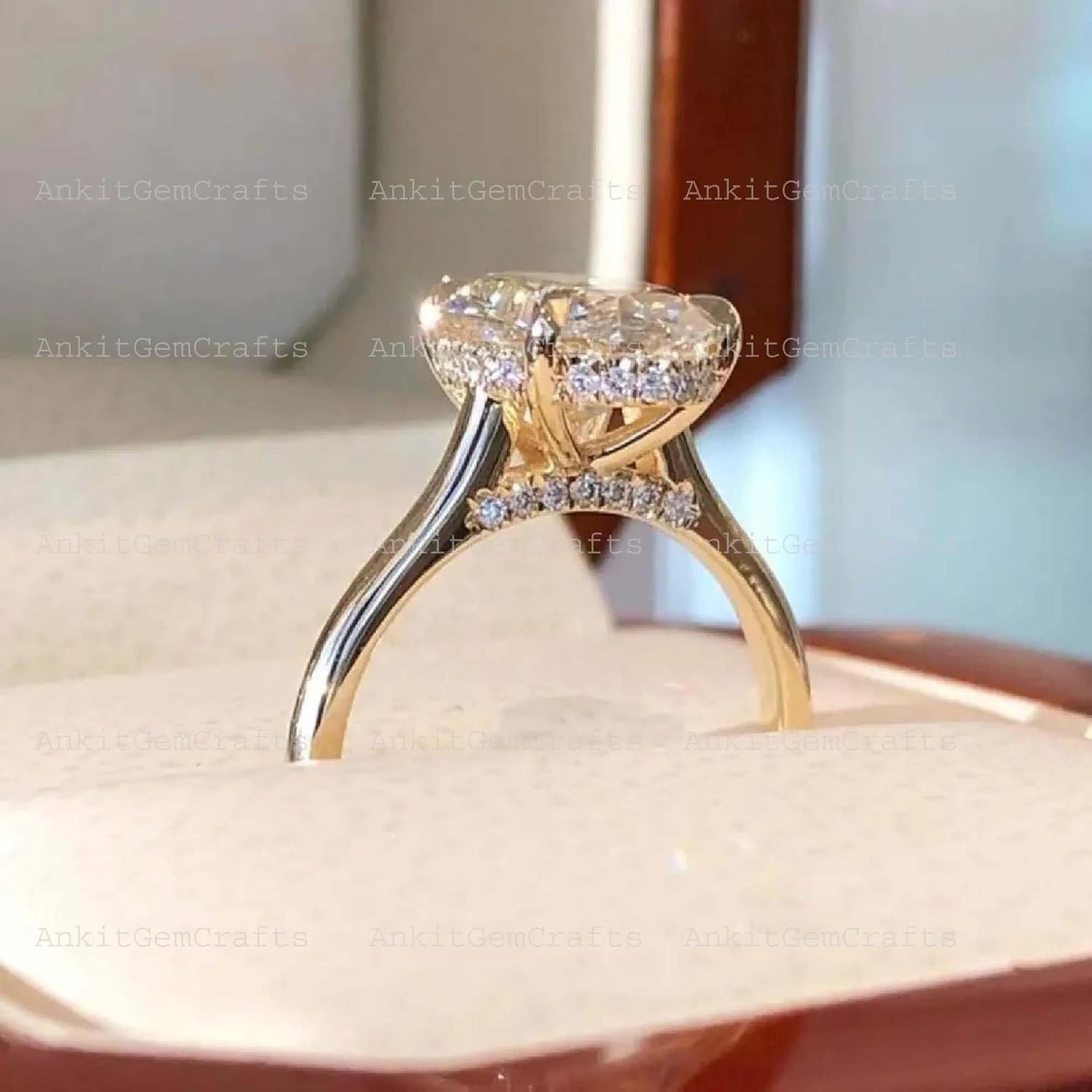 Hidden Halo Oval Moissanite Engagement Ring for Women 14K Yellow Gold Classic Solitaire with Sparkling Hidden Diamonds Luxury Promise Ring Elegant Wedding Anniversary Jewelry Gift