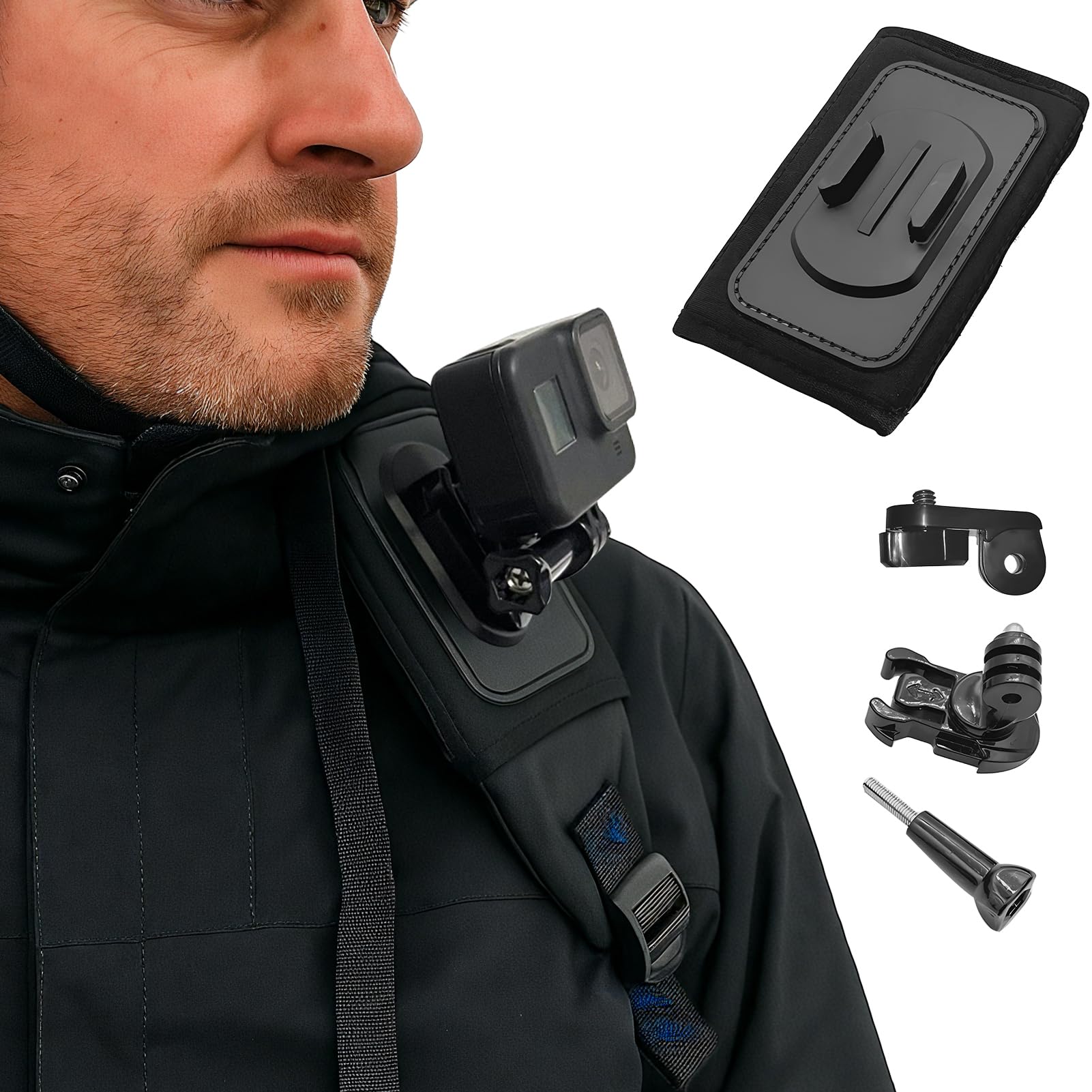 Accessori Action Cam Mount Bracket - Compatibile 12/11/10, Insta 360 x4 Sports Camera Accessories - Rotazione a 360° + J-Hook (14×19cm, 4 Pack Accessori)