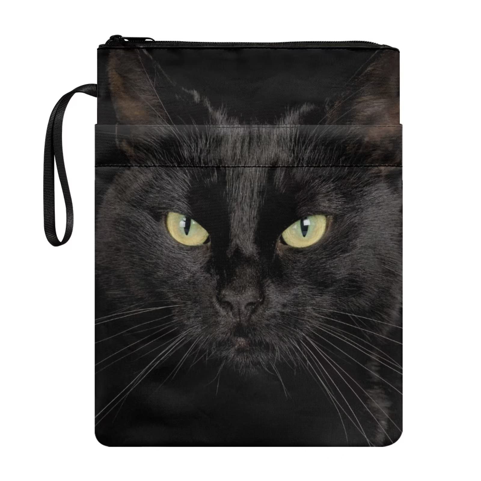 COEQINE Boys Book Sleeve, Book Covers Animal Book Fabric Book Covers Lightweight Thin Zipper Book Cover Bag with Zipper Front Pocket with Black Cool Cat Pattern — image 1