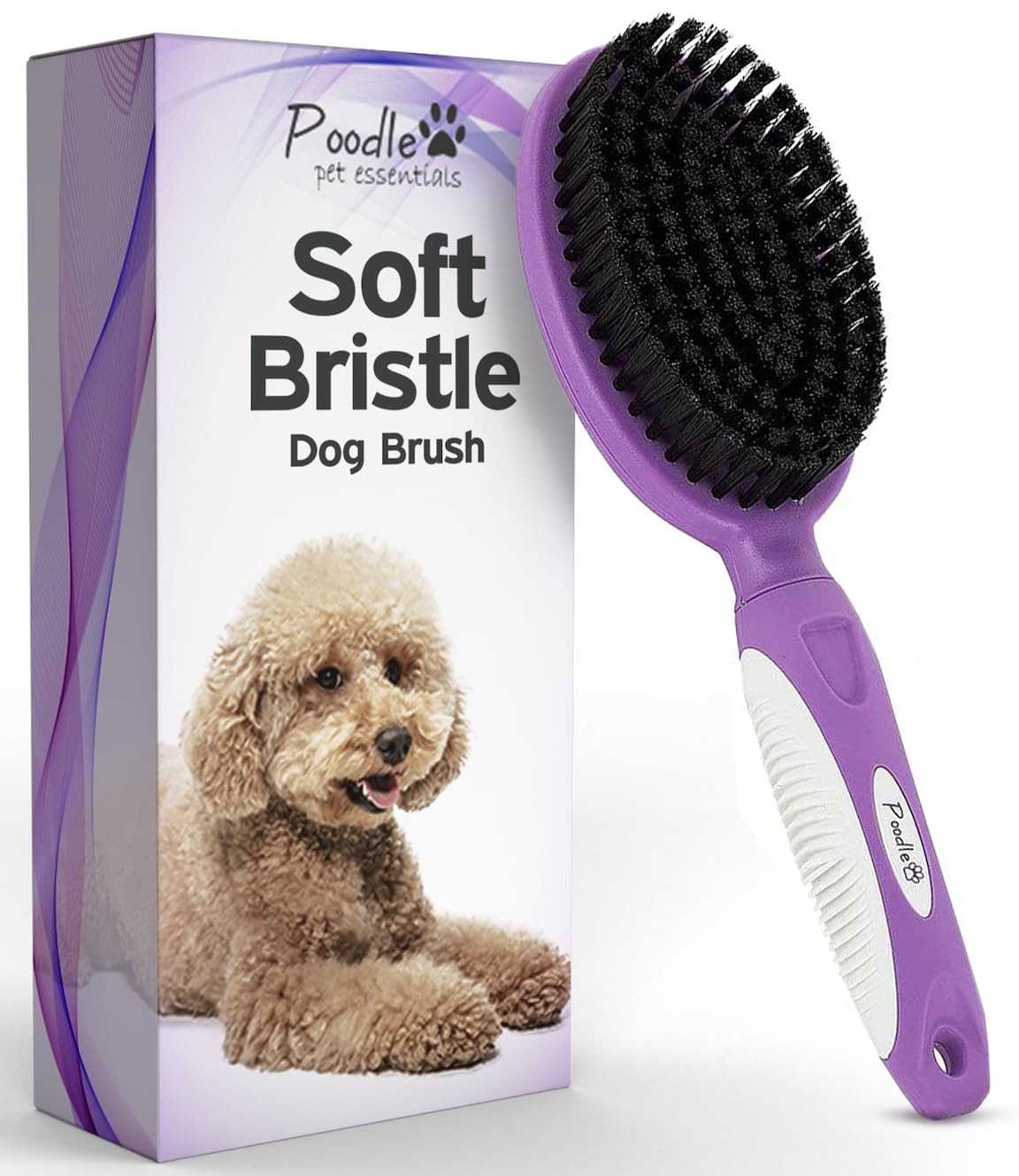 Poodlie Brosse à poils doux pour chien pour poils courts, brosse de toilettage douce pour peaux sensibles, élimine les poils morts, poignée en caoutchouc antidérapant