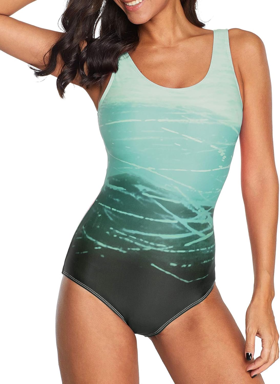 American Trends One Piece Swimsuit Women Criss Cross Back Color Block Print Bathing Suits Athletic Modest Swimwear - Image 4