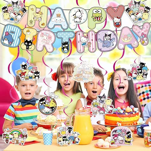 Miniatura 6 de Kuromi and Cinnamoroll Friends Birthday Party Supplies Banner and 8*Hanging Swirls for Kawaii Birthday Decorations,Kids Boys and Girls for Birthday