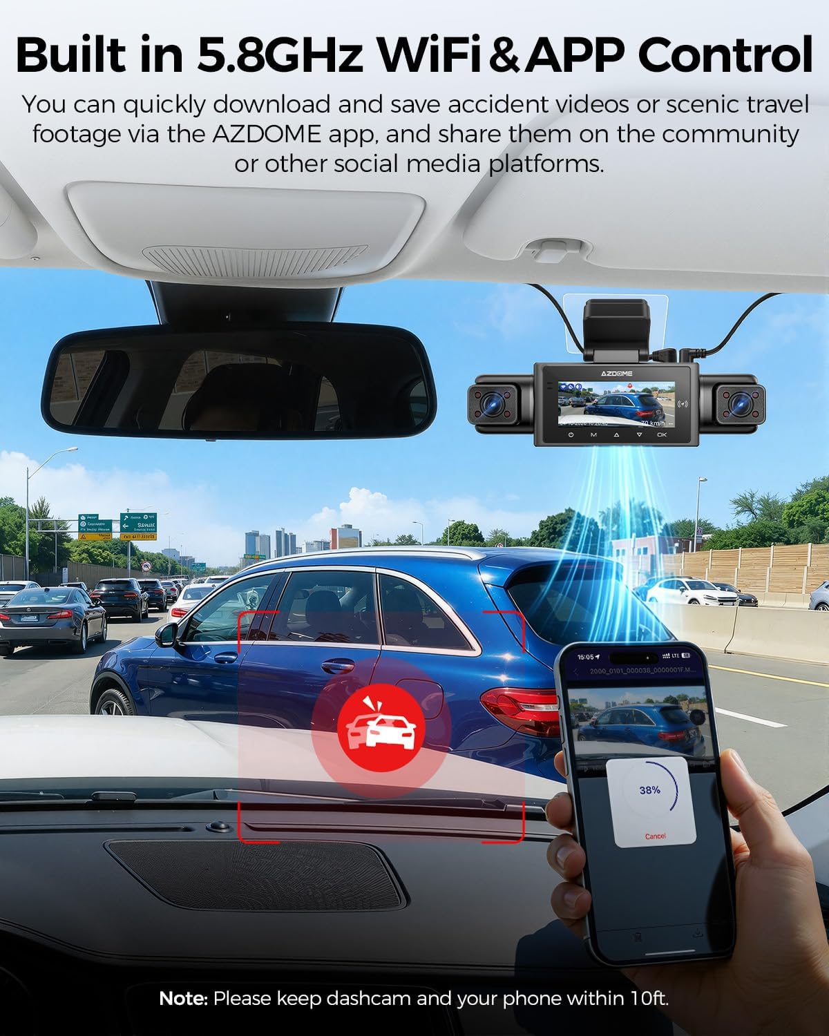 AZDOME M350 4 Channel 360 Full View Dash Cam Front 2.5K,1080P Rear Left Right Camera for Cars, IR Night Vision Built-in GPS with Find My Voice Control, 5G WiFi,Supercapacitor,24/7 Recording,