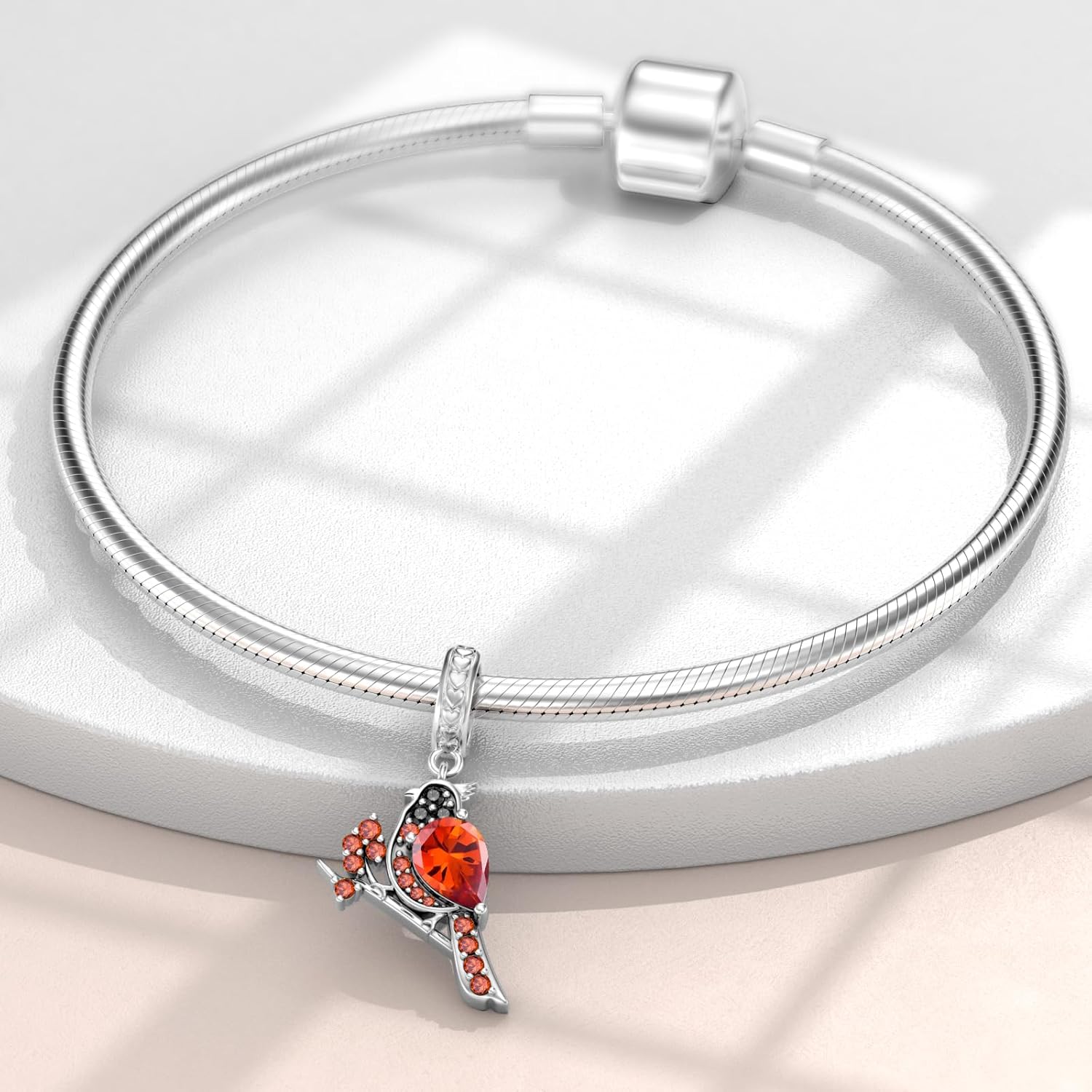 LONAGO Red Cardinal Charm Sterling Silver Cubic Zirconia Cardinal Charm Bead Jewelry Gift for Women - Image 3