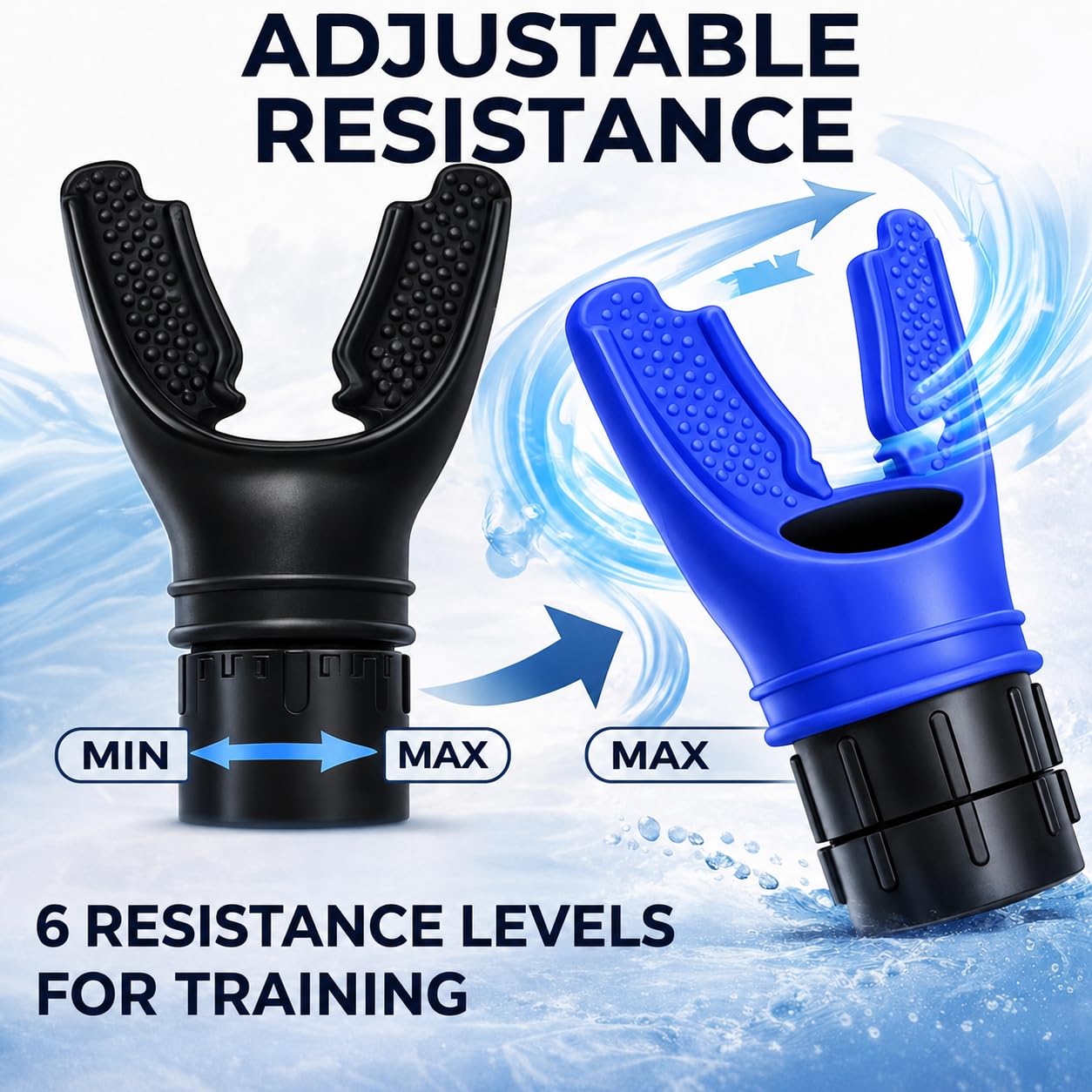 Allenatore Respiratorio Resistenza Regolabile | Respiratore Allenamento Polmoni | Breath Trainer Sport Fitness Yoga Nuoto | Esercizi Respirazione Diaframma Set 2 Pezzi Nero e Blu