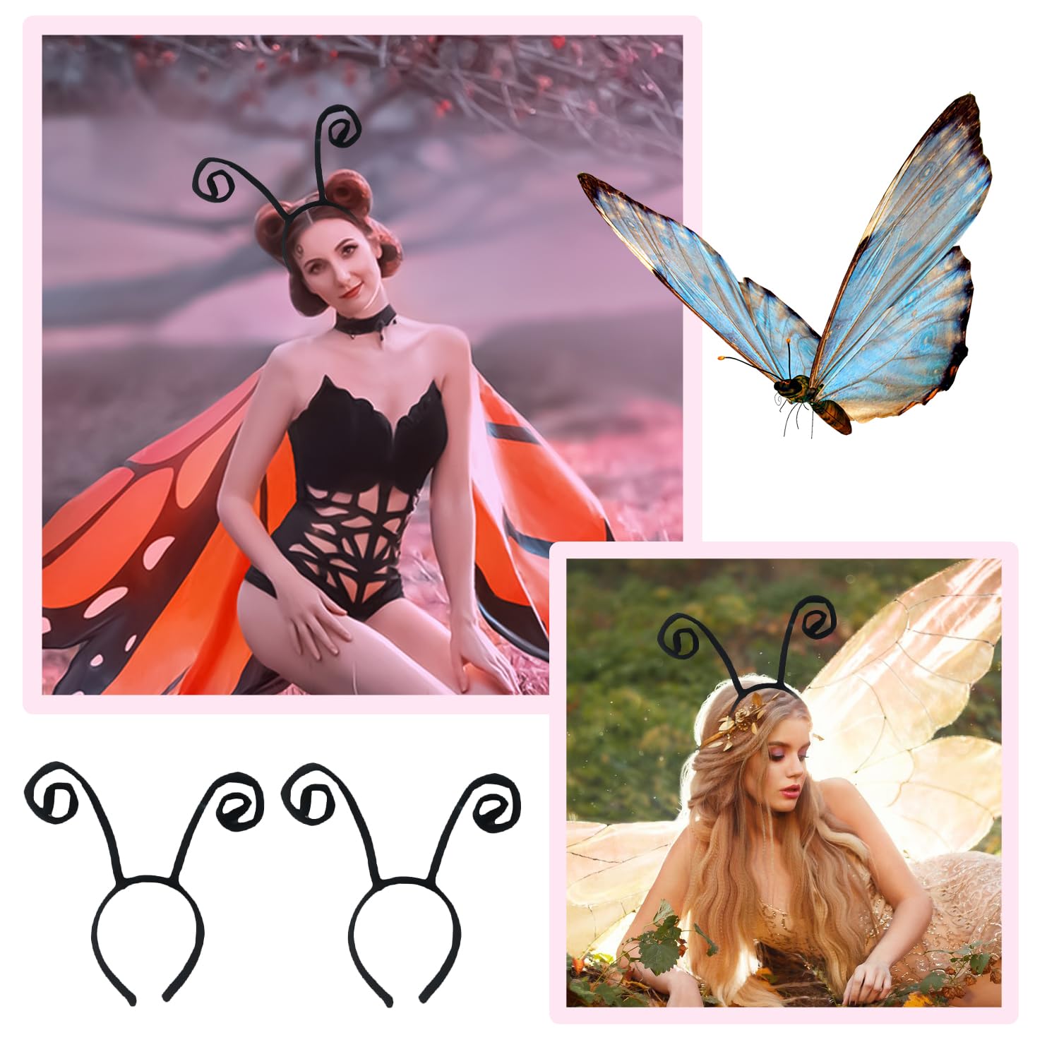 Lot de 6 serre-têtes d'antenne papillon abeille insectes - Accessoires de costume pour fêtes d'Halloween