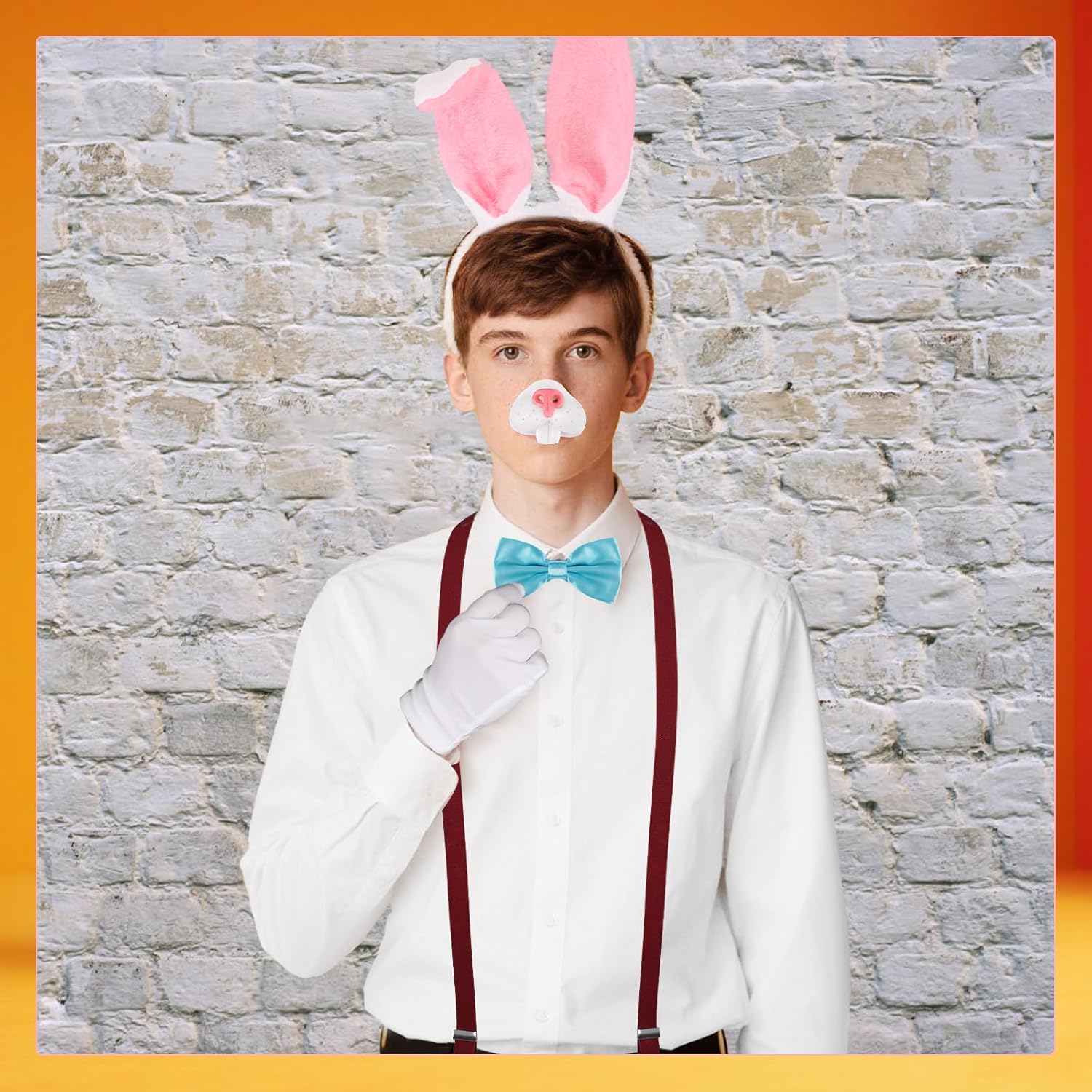 MJOGGOTT 6 Pcs Halloween Bunny Rabbit Costume Accessories Women Bunny Ears Headband Tail Nose Bow Tie White Glove Y Back Adjustable Suspender for Halloween Adult Cosplay Costume Party - Image 2