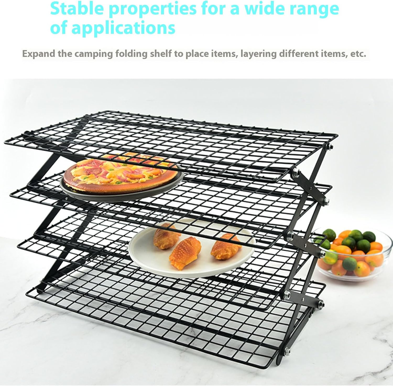ljhnba Adjustable 3 Position Iron Cooling Rack Foldable Design Storage Ideal For Camping Grilling Gatherings Barbecue Cooling Rack
