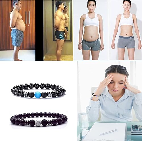 Miniatura 4 de CSIYANJRY99 2 tobilleras de obsidiana negra para drenaje linfático, antihinchazón, terapia de obsidiana, pulsera para mujeres y hombres