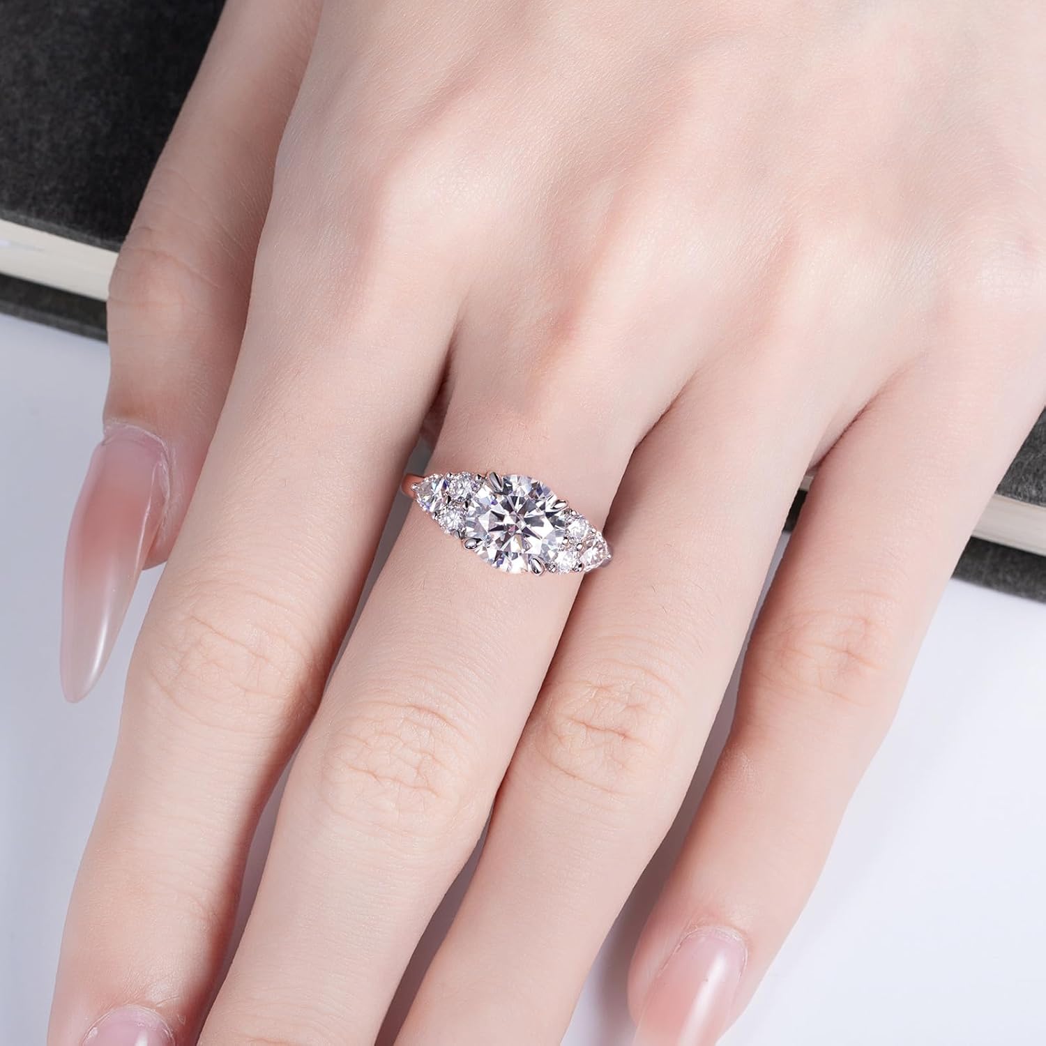 Moissanite Engagement Rings for Women, 3 ct (4 ctw) D Color VVS1 Lab Created Diamond 18K White Gold Plated Silver Moissanite Diamond Anniversary Wedding Ring - Image 6