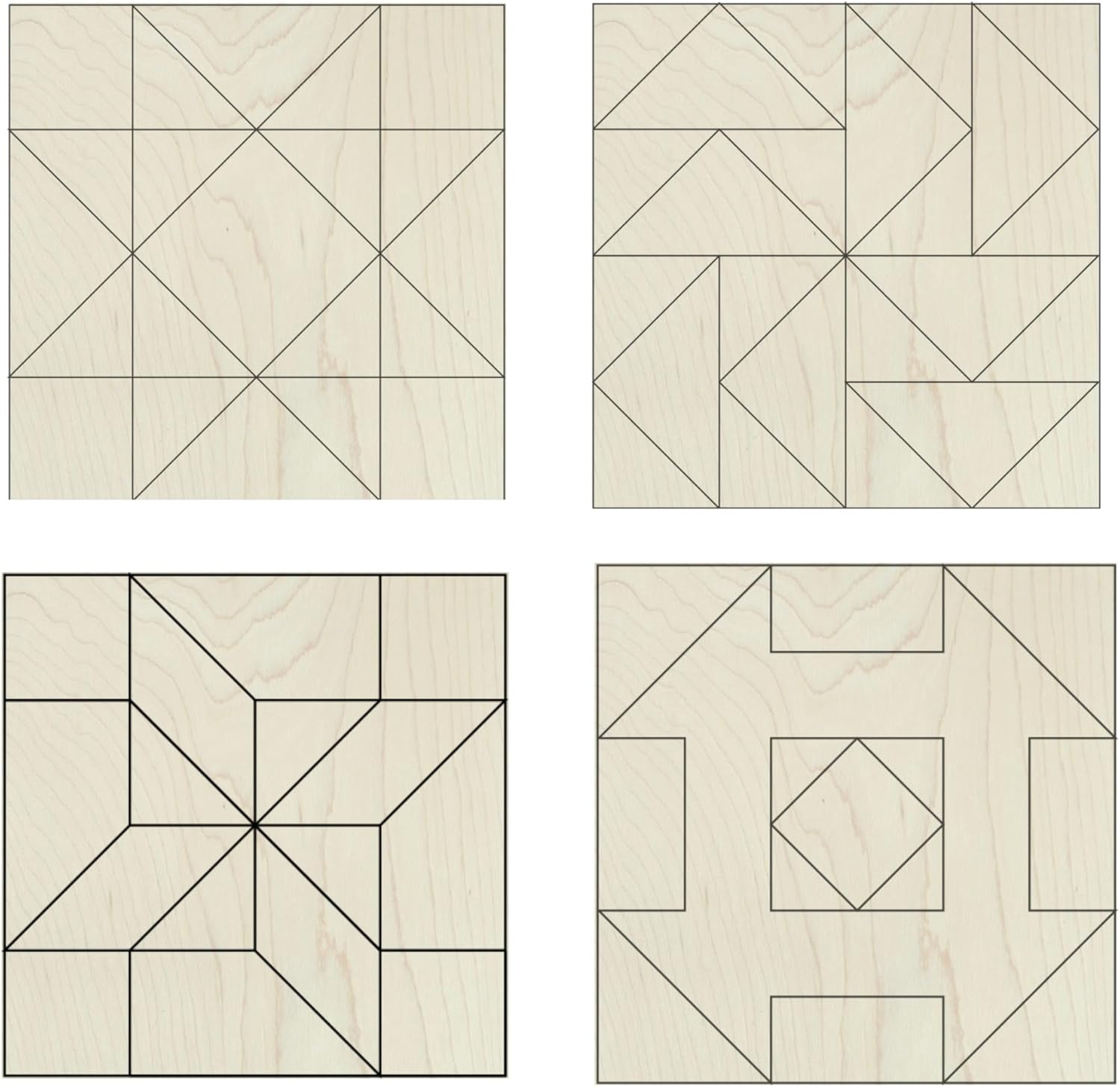 Set of 4 DIY 9" Barn Quilt Kits | Unfinished Wood Quilt Block Signs to Paint | Paint Party Craft Boards for Adults | Farmhouse Wall Art Collage (HST, Friendship Star, Dutch Square, Flying Geese)