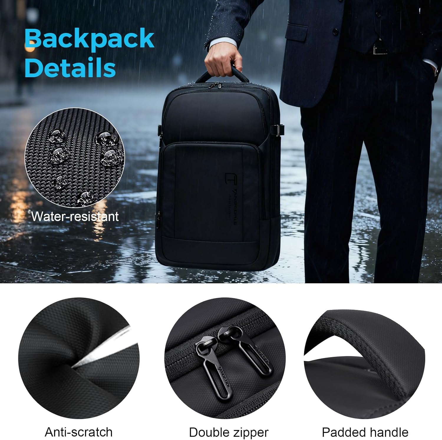 Travel Backpack for Men, 17.3 Inches Business Laptop Backpack Water-Resistant Carry on Airline Approved 18x14x8 Luggage Backpack with USB Charger Port - Image 4