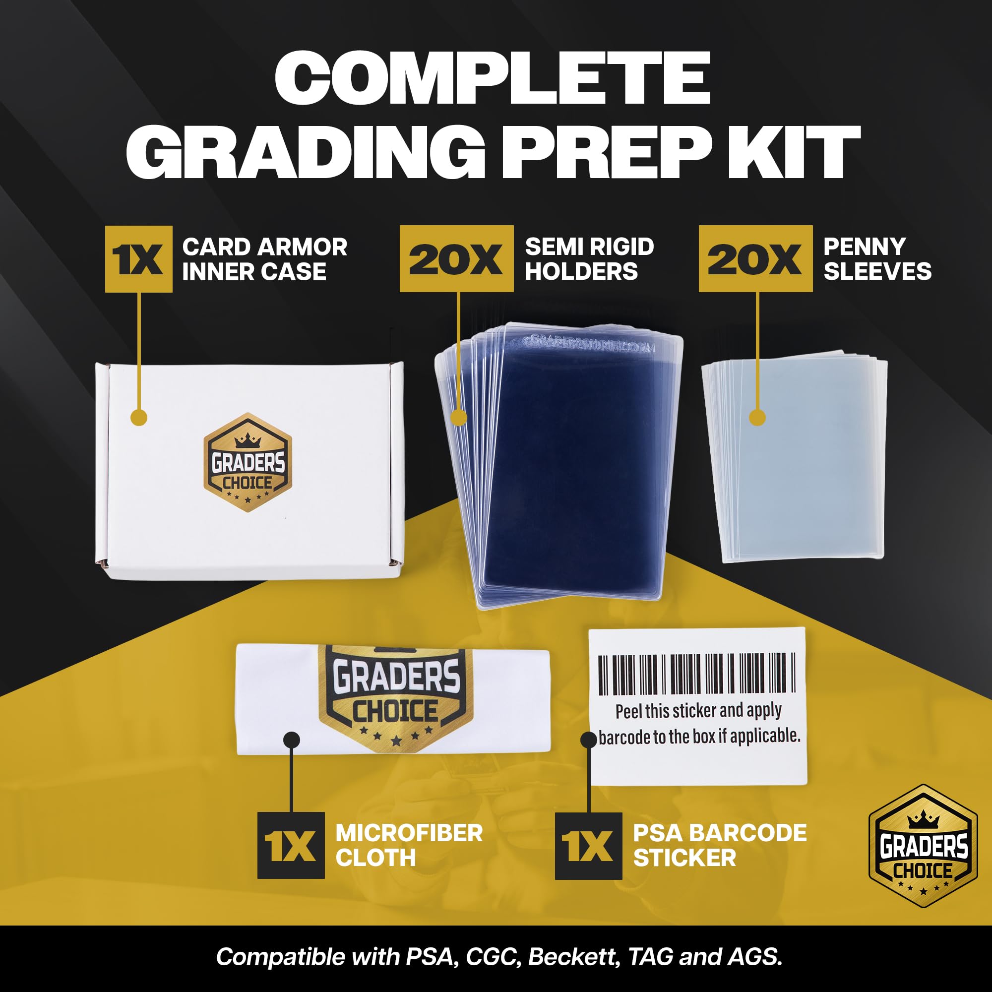 Amazon.com: Card Grading Submission Kit for PSA, CGC, SGC, BGS & TAG –  Premium All-in-One Self-Sealing Shipping Box with Shock-Absorbent Foam, 20  Semi-Rigid Holders, 20 Sleeves, Microfiber Cloth & Barcode Sticker :