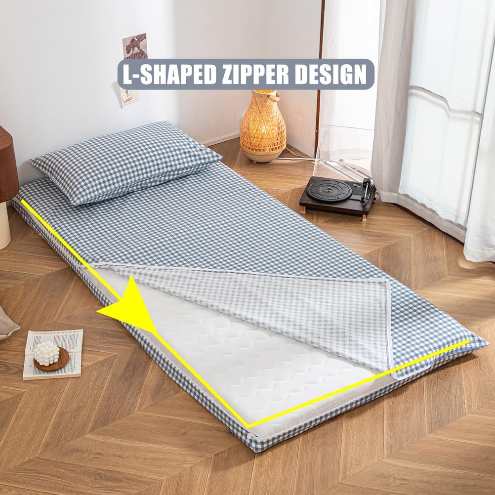 D,90x190cm,LDLCYCN 100% Cotton Floor Futon Mattress Cover with Zipper Dustproof Japanese Traditional Futon Mattress Cover Tatami Mat Cover Soft Mattress Protector Full Wrap Washable