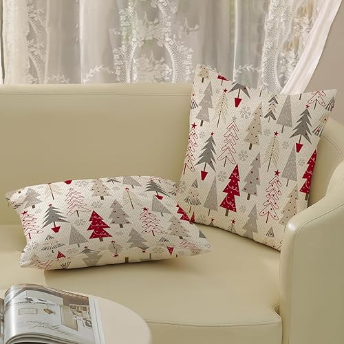 Miniatura 4 de Juego de 2 fundas de almohada de Navidad de 18 x 18 pulgadas, fundas de almohada de lino geométricas coloridas para árbol de Navidad, decoración de