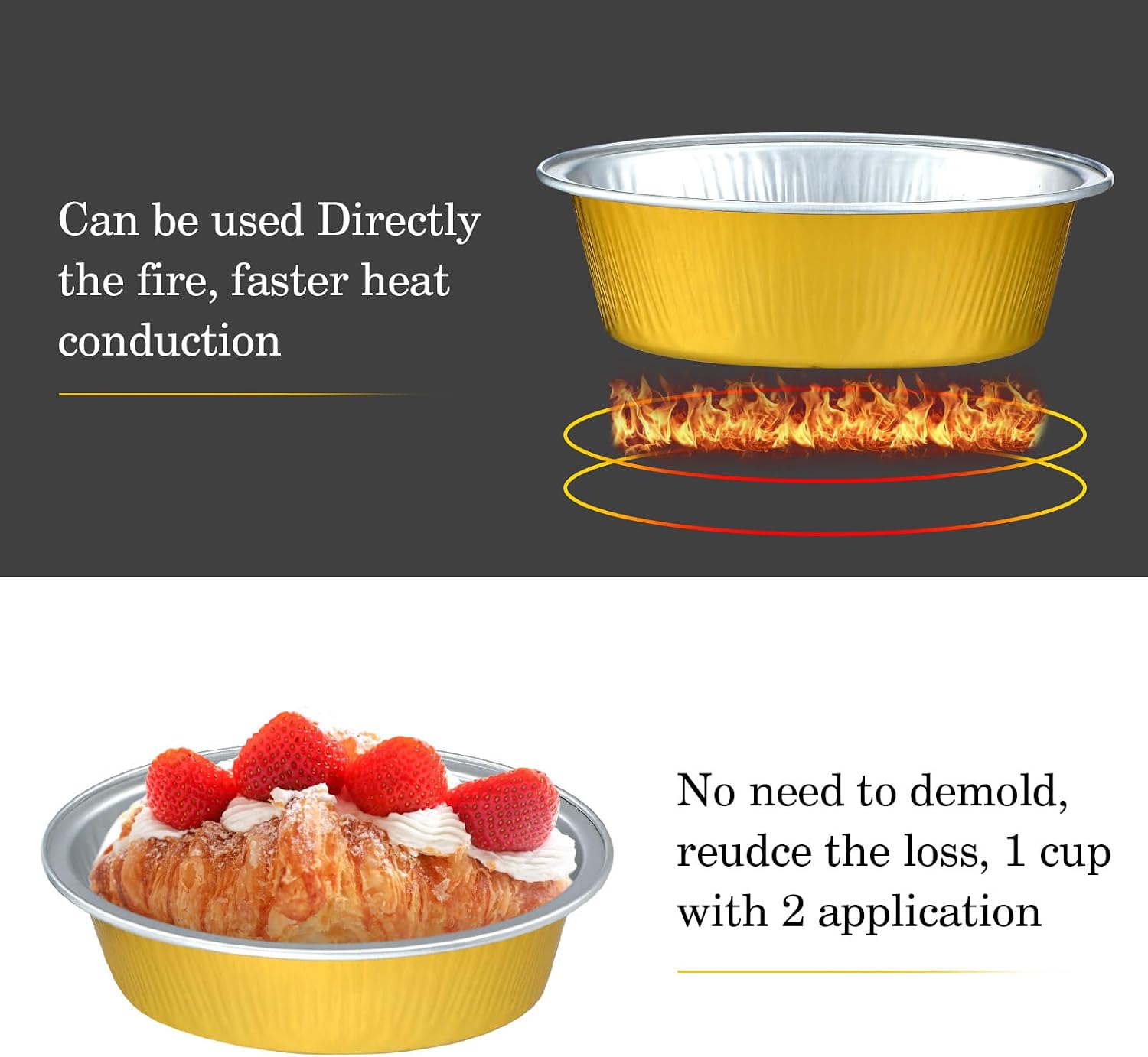 Zubebe 100 Set Aluminum Cupcake Baking Cups with Lids Mini Flan Containers