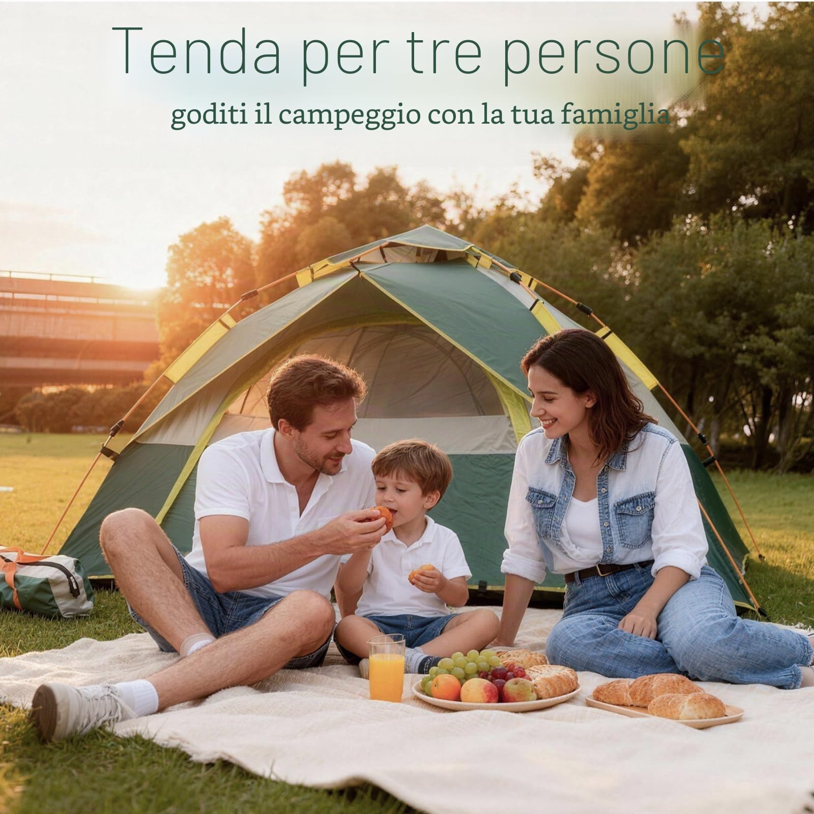 Tenda da campeggio, tenda pop-up, due porte e due finestre, adatta per 2-3 persone, impermeabile e a prova di insetti, ideale per campeggio, viaggi e uso in giardino, verde