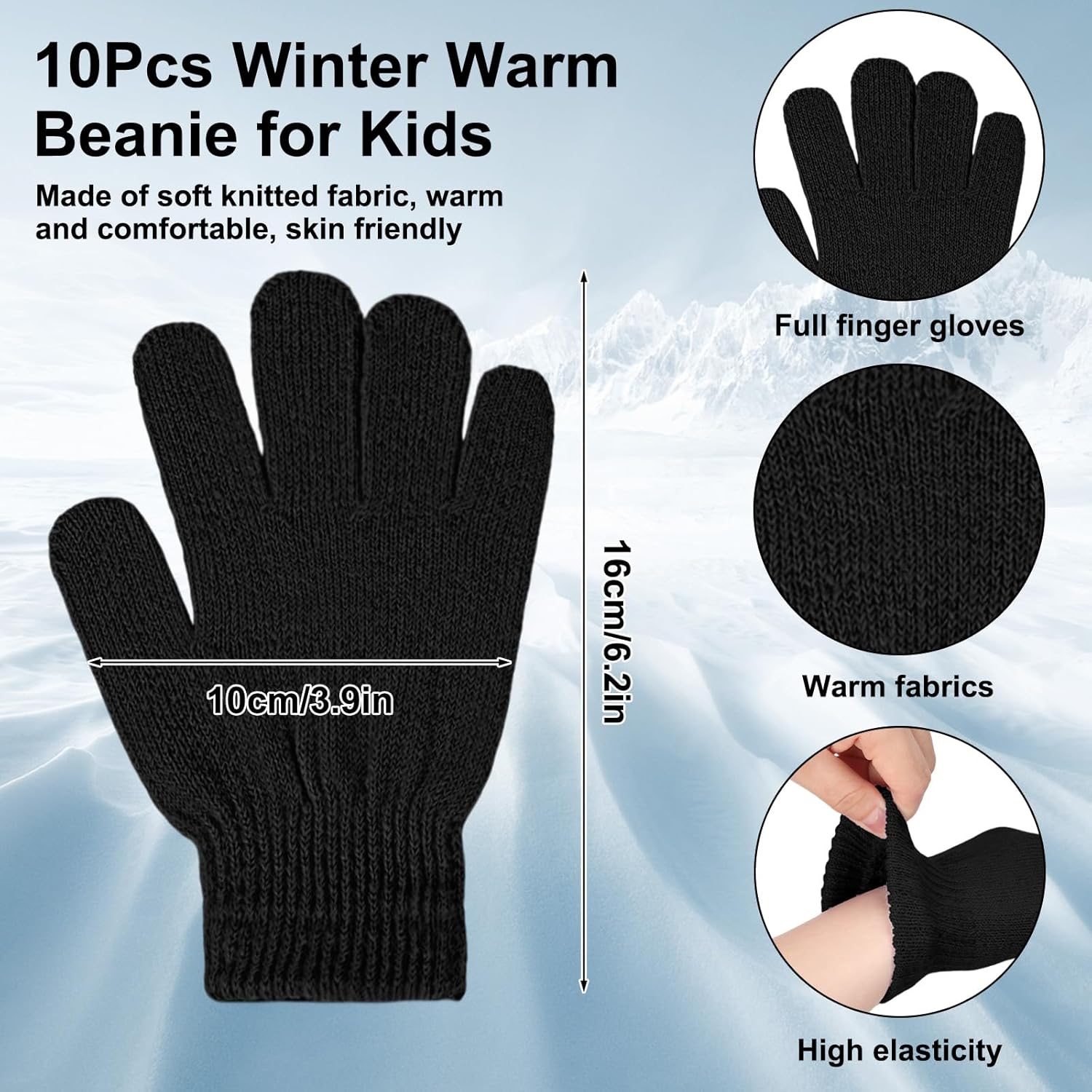 JaGely Kids Beanie and Glove Set Winter Snow Warm Hat and Gloves Unisex Knit Hat with Pompom Full Fingers Ski for Boys Girls
