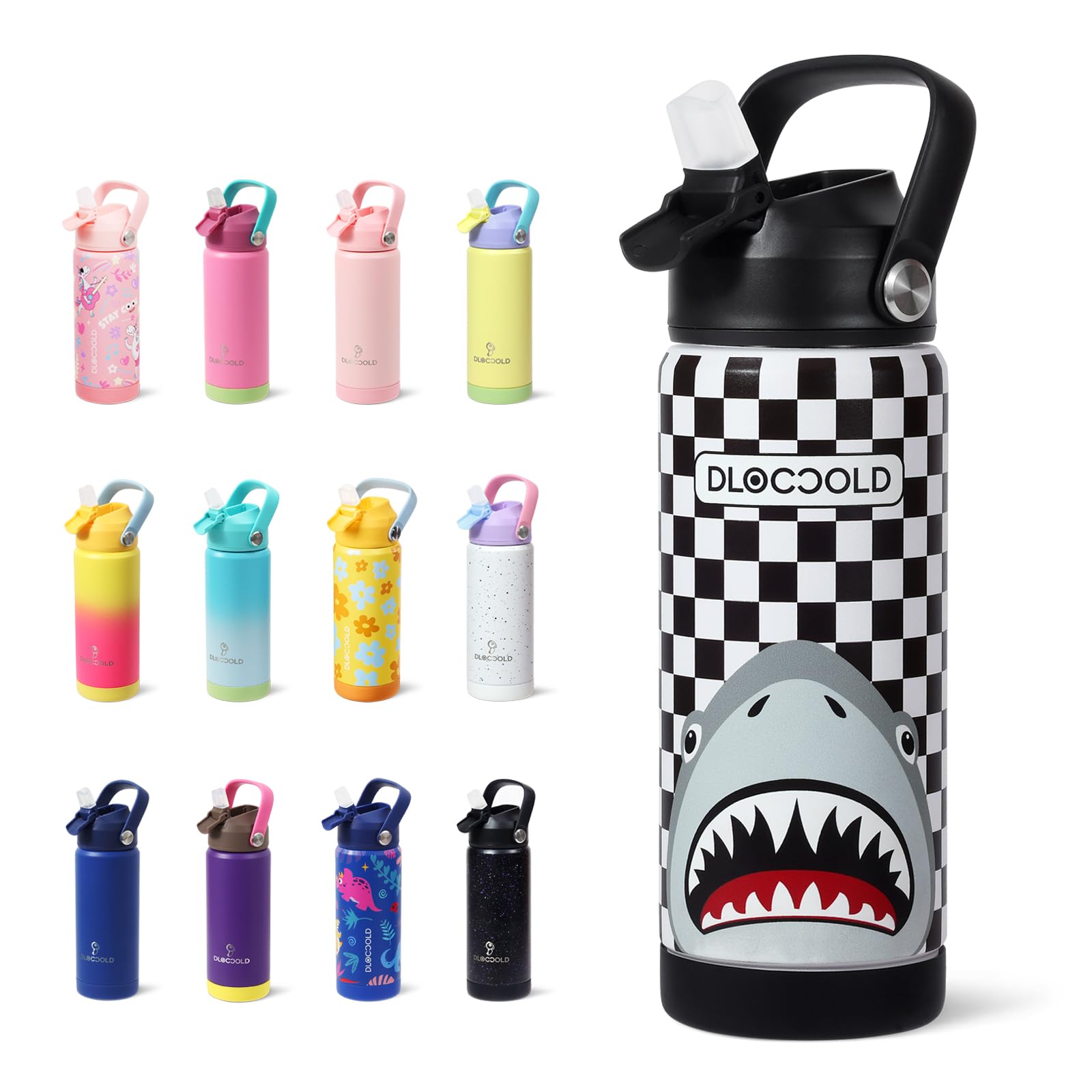 DLOCCOLD Kids Insulated Water Bottle with Leak Proof Straw Lid Double Wall Vacuum Stainless Steel Water Bottle with